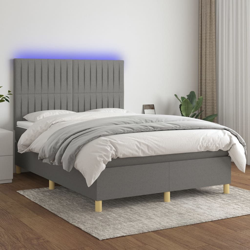 vidaXL Boxspringbett Bett Boxspringbett mit Matratze & Topper & LED (140 x günstig online kaufen