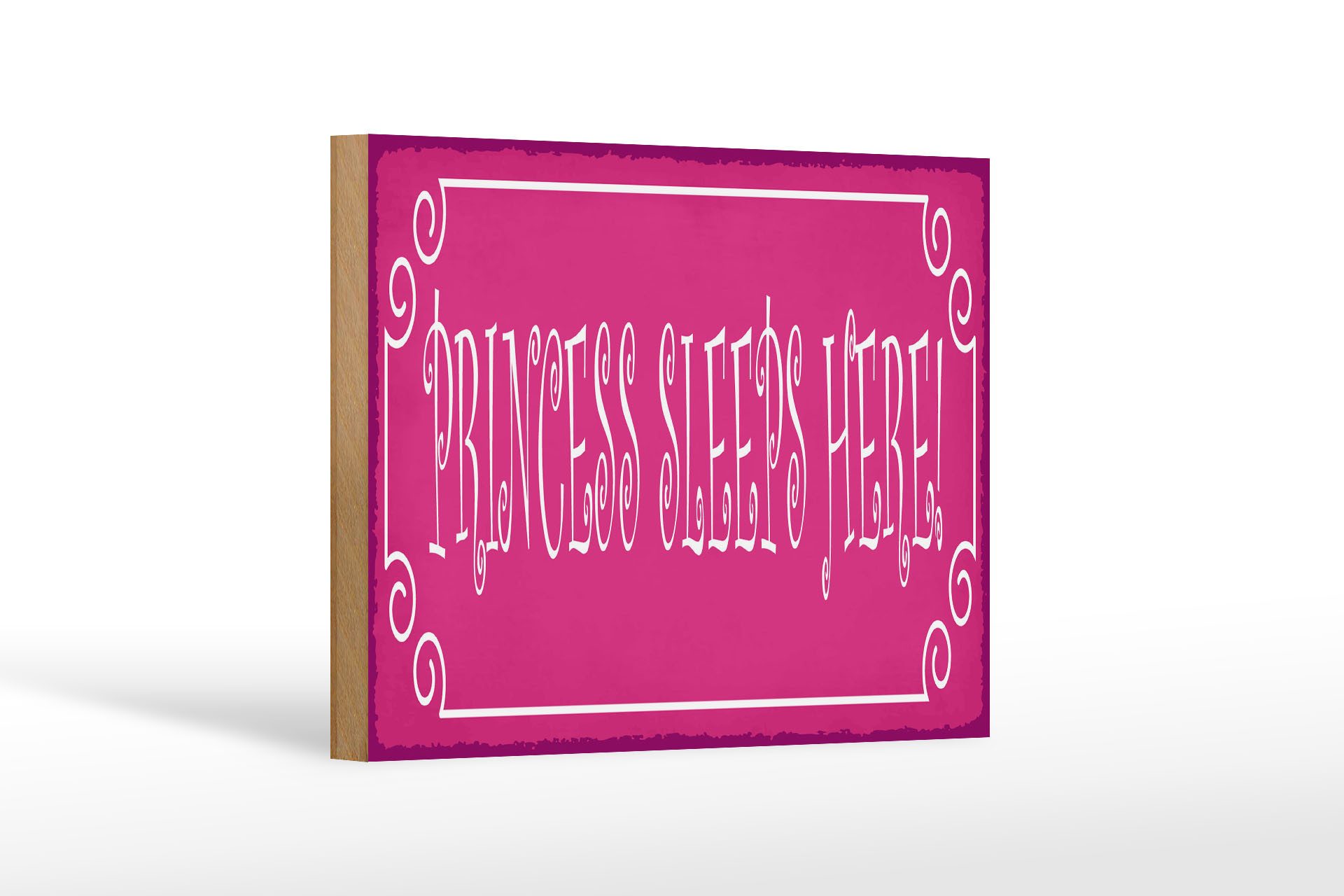 Femer GmbH Holzbild Hinweis 12x18 cm Princess sleeps here rosa, (1 St), Glatte Holzfaserplatte (MDF), vorn beschichtet
