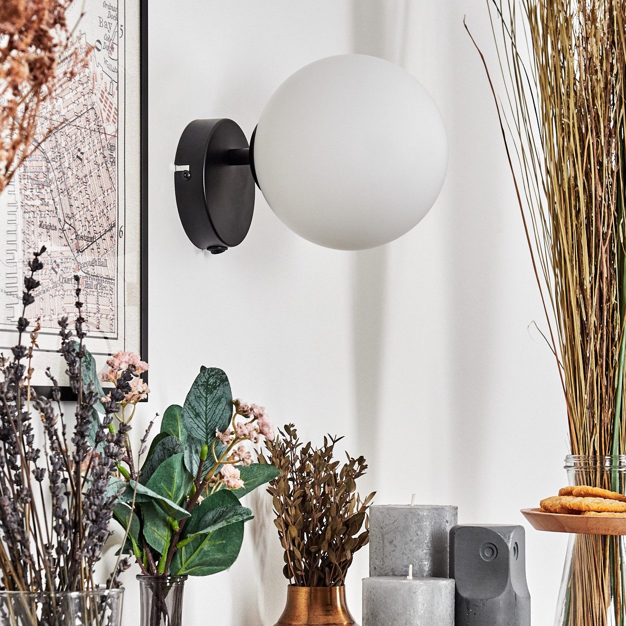 hofstein Wandleuchte Wandlampe aus Metall/Glas in Schwarz/Weiß, ohne Leuchtmittel, moderne Wandleuchte im Retro/Vintage-Design (15 cm), E14