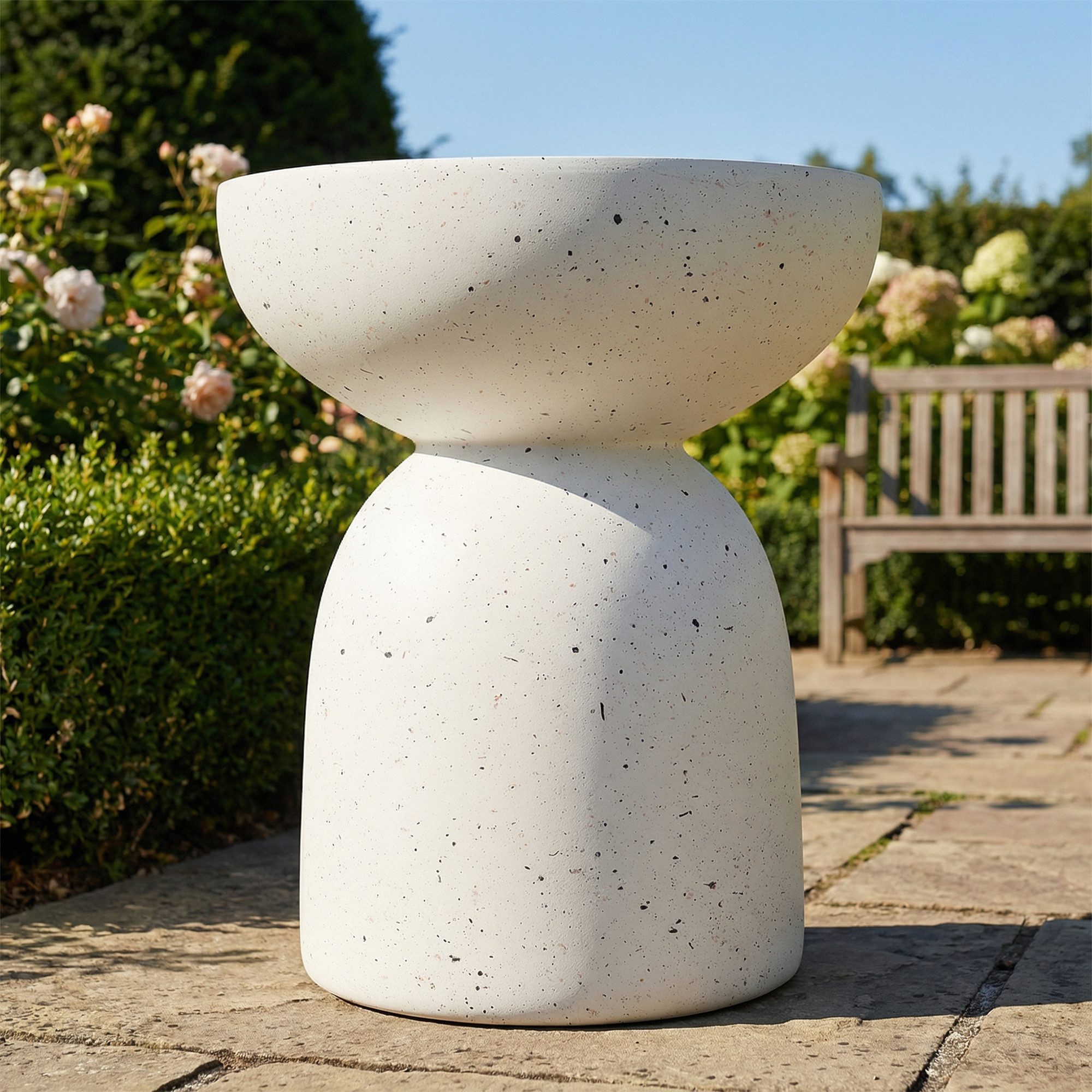 Flieks Gartentisch runder Beistelltisch aus MgO für den Außenbereich, Outdoor, Balkon (B45xH52,5 cm, 1-St., 1 Tsich), Esstisch Terrassentisch Couchtisch Balkontisch Terrazzo Weiß