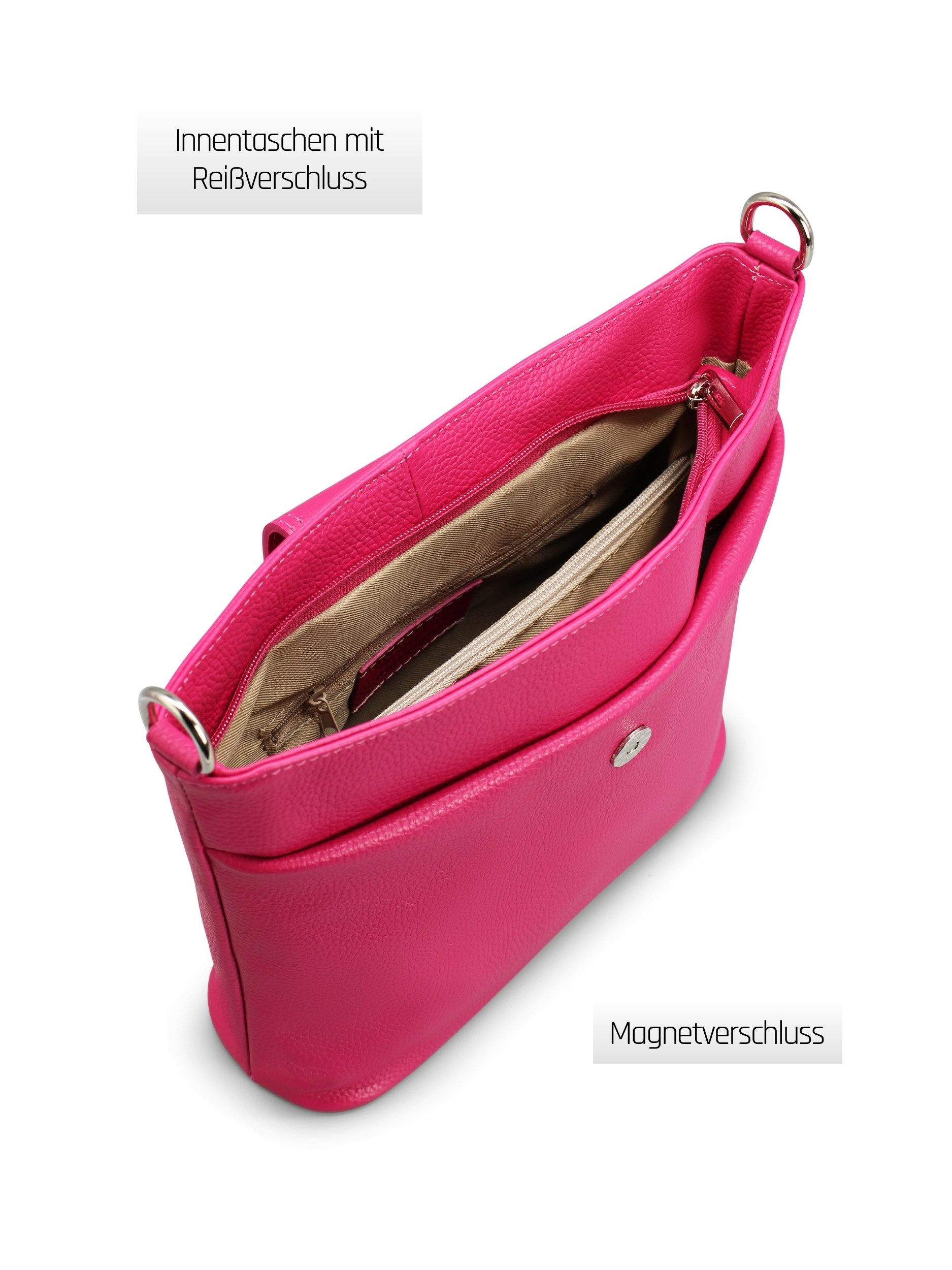 Adel Bags Schultertasche SARA Umhängetasche für Damen, Schultertasche aus Echtleder, 20 Farboptionen, Hergestellt in Italien, mit 2 Riemen