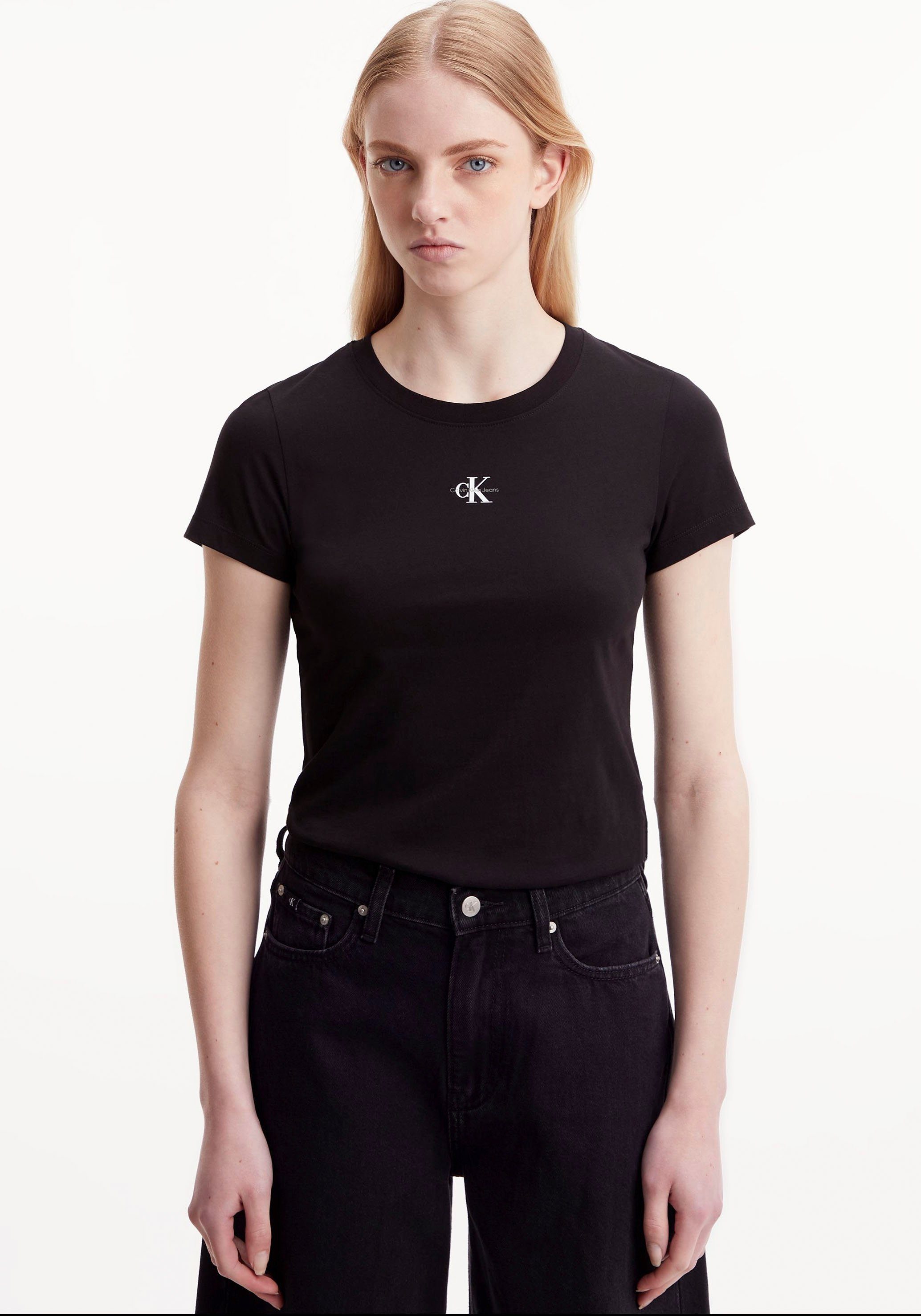 Niedrigster Preis im Land! Calvin Klein Jeans Rundhalsausschnitt T-Shirt MICRO Ck TEE MONOLOGO Black SLIM FIT mit
