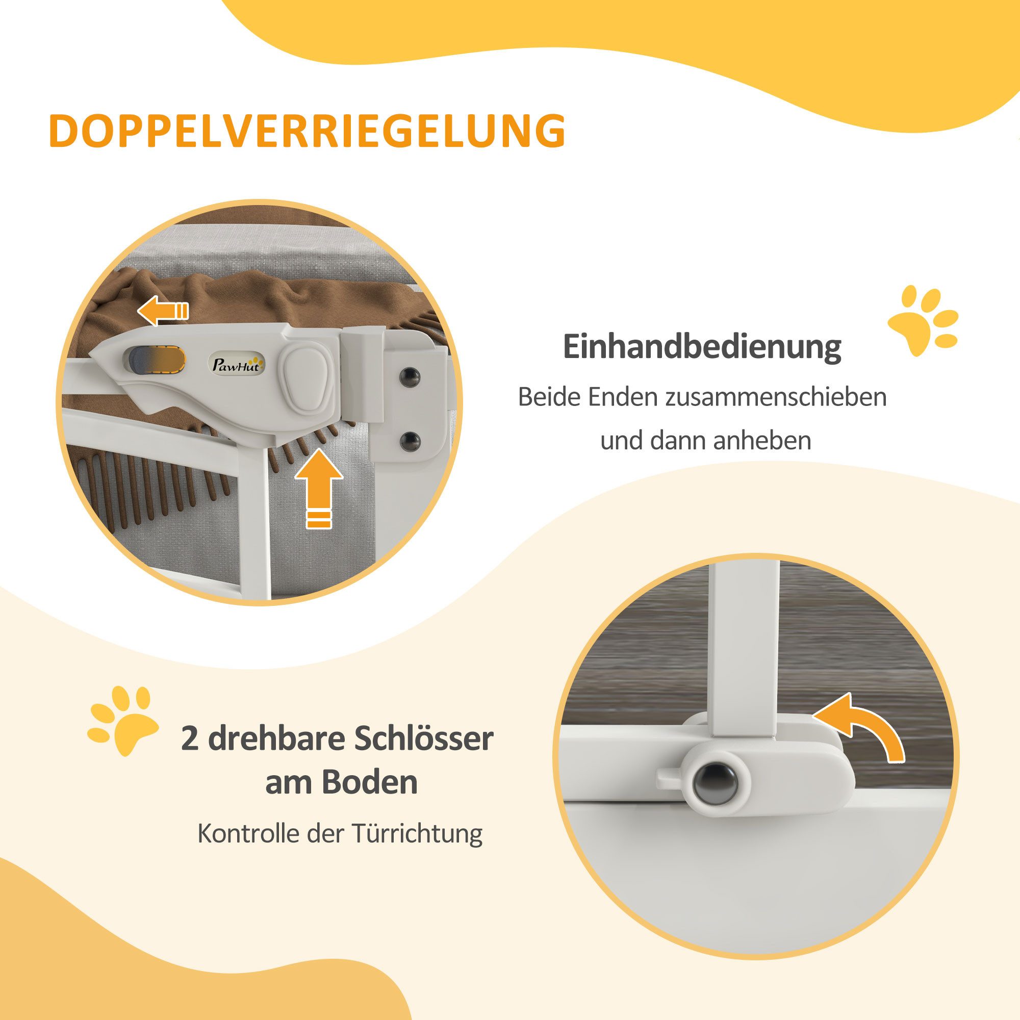 PawHut Hundegitter Treppenschutzgitter mit Türschutzgitter Auto-Close Doppelverriegelung (Kaminschutzgitter, 1 St., Hundeabsperrgitter), ohne Bohren für kleine  – Bild 5 von 5