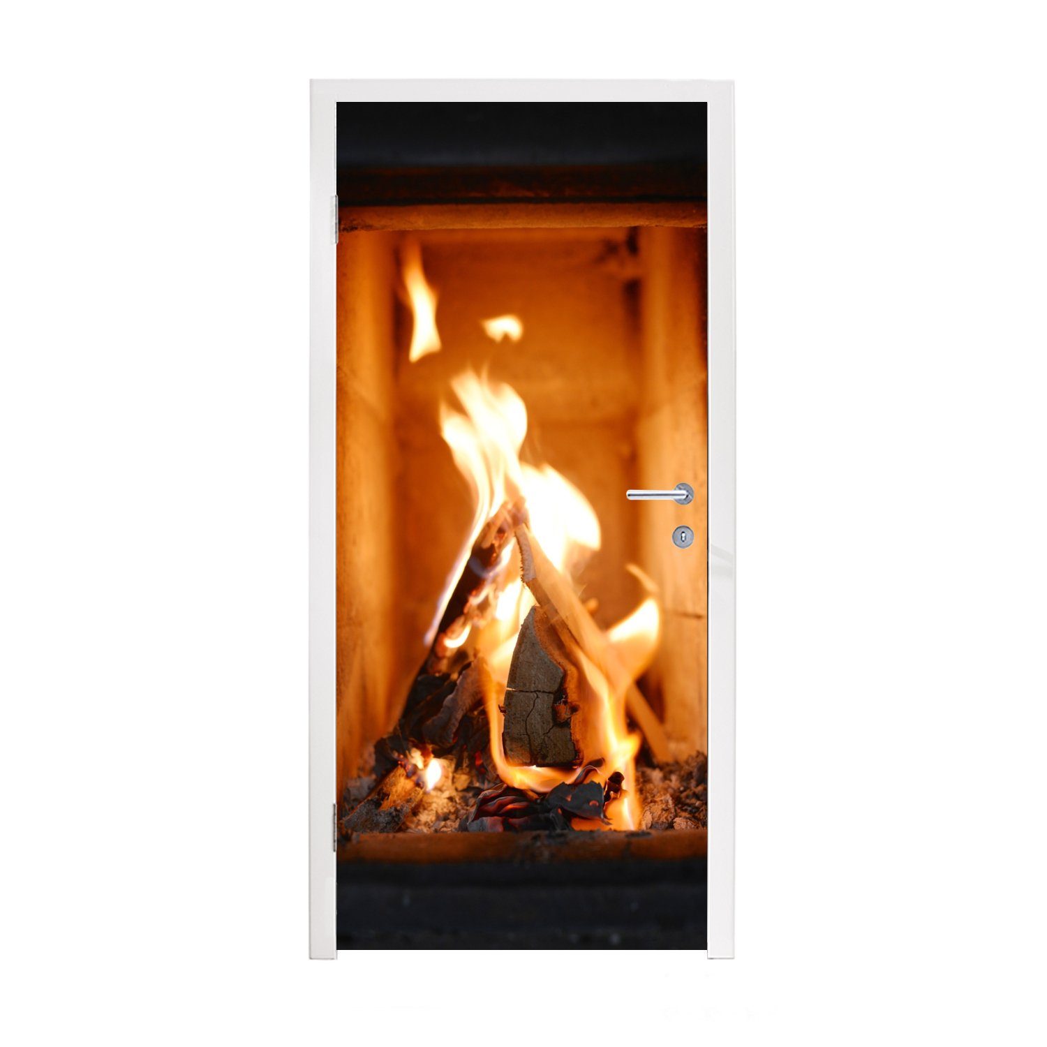 75x205 Matt, (1 Fototapete für cm St), Türtapete Tür, einem Verbrennung Holz bedruckt, von Türaufkleber, in MuchoWow Kamin,
