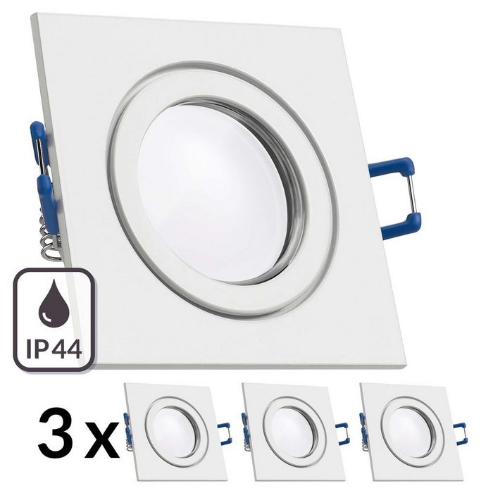 LEDANDO LED Einbaustrahler 3er IP44 LED Einbaustrahler Set extra flach in weiß mit 5W Leuchtmittel von LEDANDO - 4000K neutralweiß - 120° Abstrahlwinkel - 35W Ersatz - eckig - Badezimmer