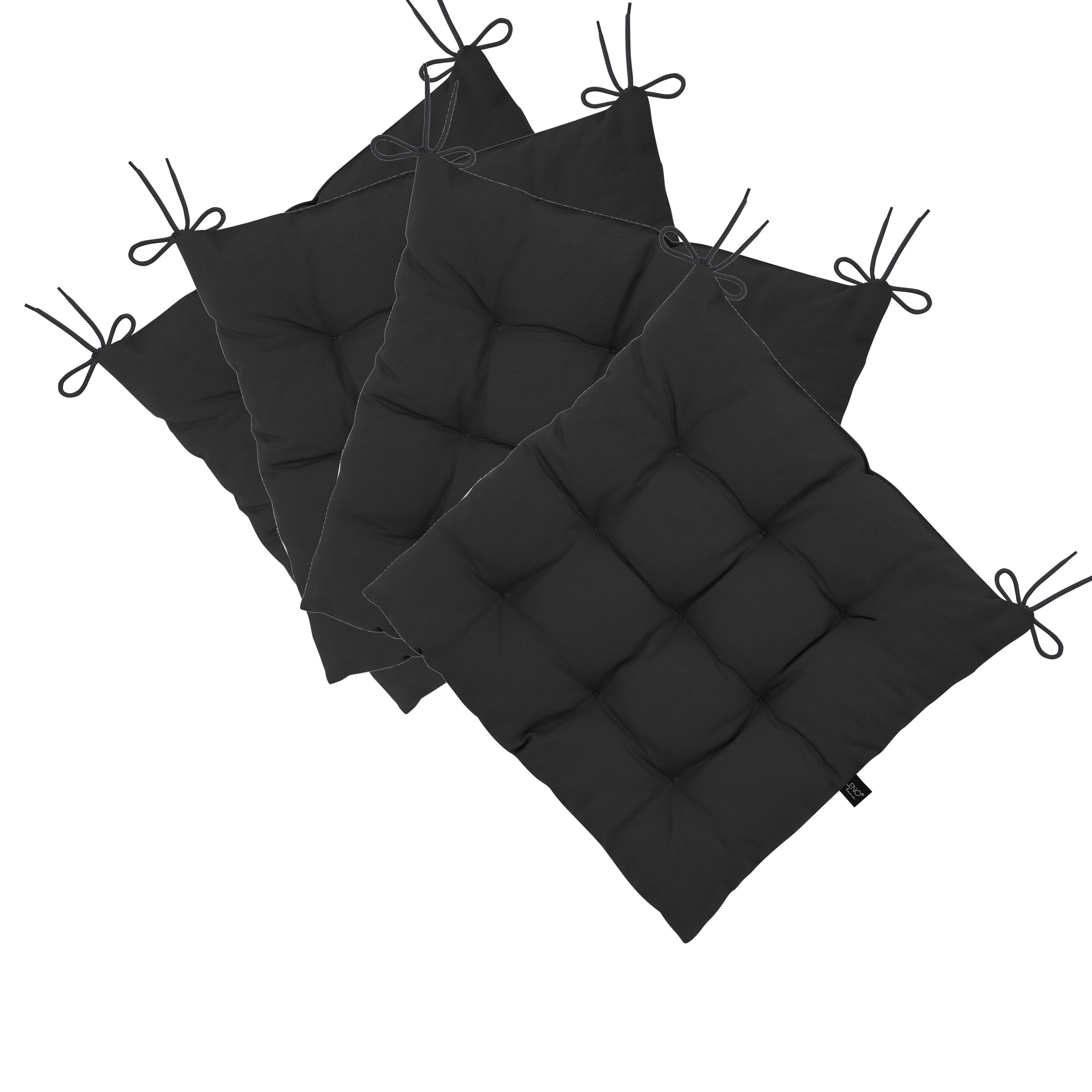 LILENO HOME Stuhlkissen Sitzkissen für Gartenstuhl, Küchenstuhl oder Esszimmerstuhl 40x40x6 cm, Bequeme Indoor u. Outdoor Stuhlauflage als Stuhl Kissen Schwarz