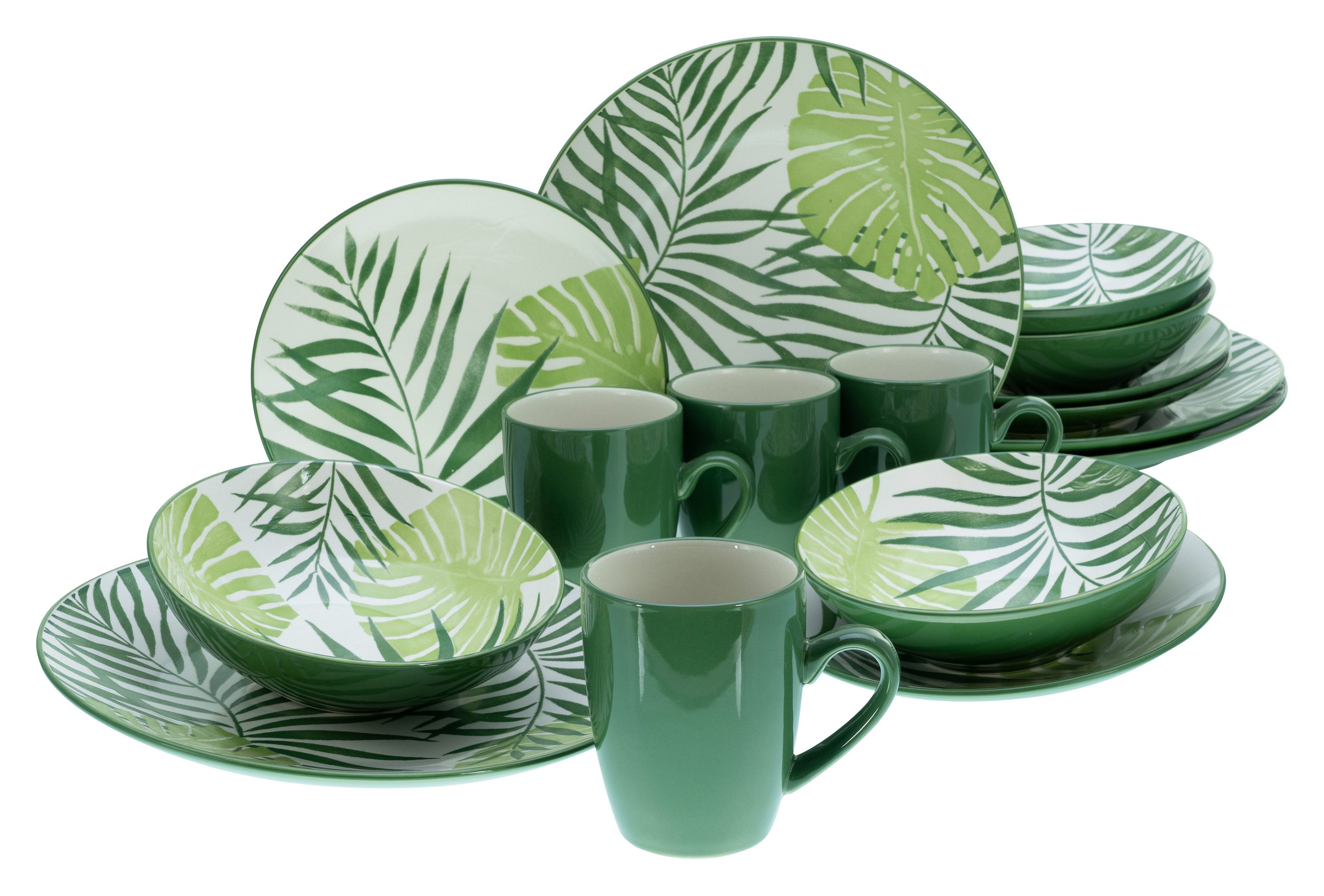 CreaTable Kombiservice Tropicana Grün (16-tlg), 4 Personen, Steinzeug