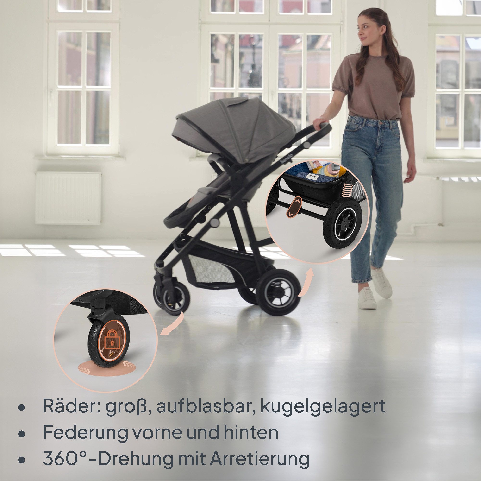 lionelo Kombi-Kinderwagen BIANKA 3 IN 1, (Set 3in1), Erschwinglicher, hochwertiger Kinderwagen – Bild 5 von 5