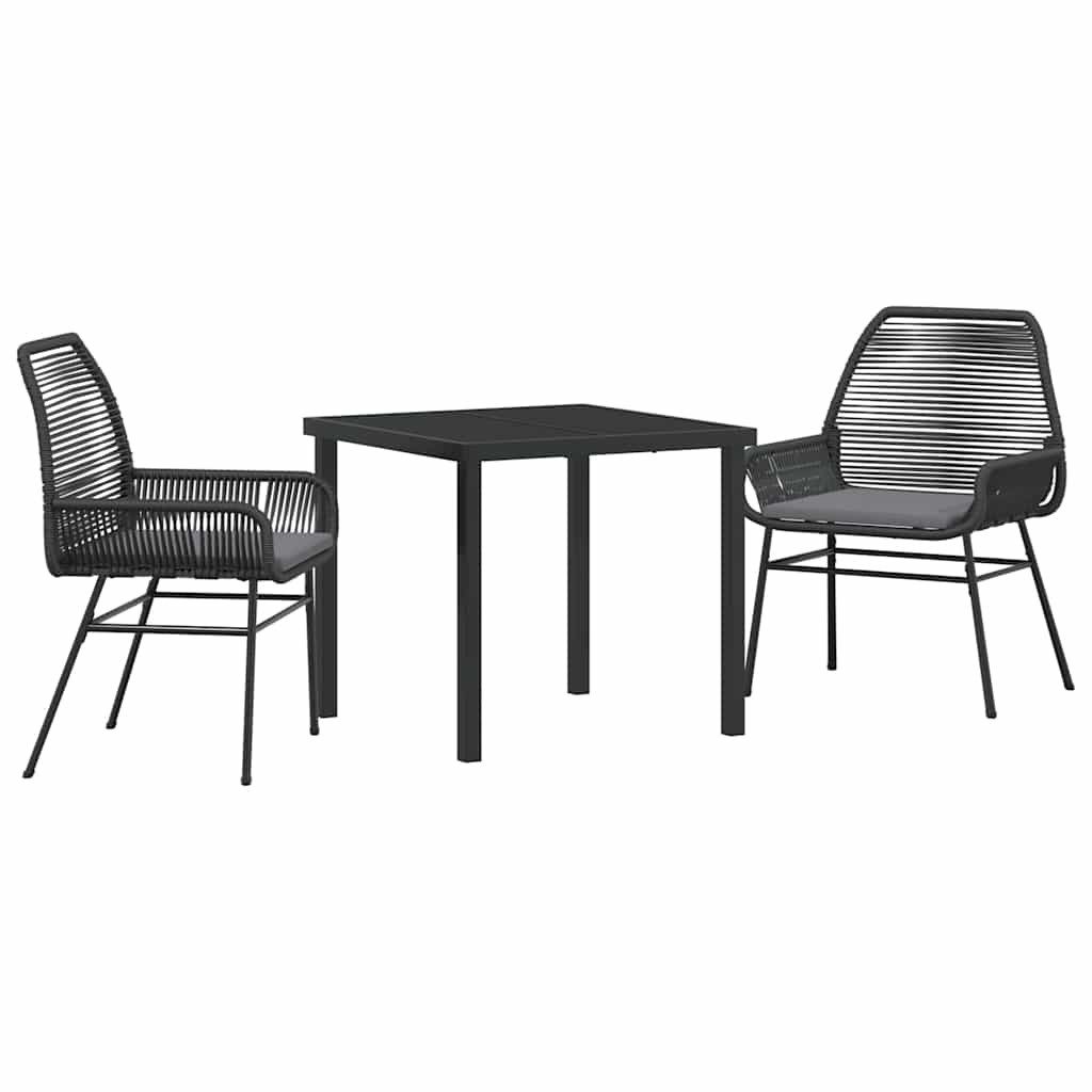 Gartenlounge-Set Garten Essgruppe mit Kissen 3 pcs Schwarz Poly-Rattan