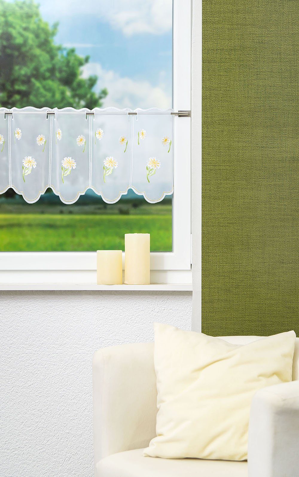 Plauener Spitze® Scheibengardine Margerite (1 St), transparent, HxB 30x48.9 günstig online kaufen