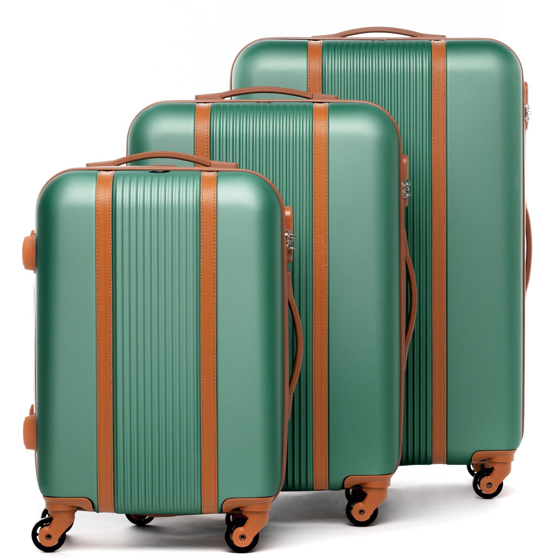 Reisekoffer Premium Rollkoffer Set, 4 salbei-grün Hartschale 3 Koffer Rollen, Milano, Kofferset Trolley 3er FERGÉ teilig