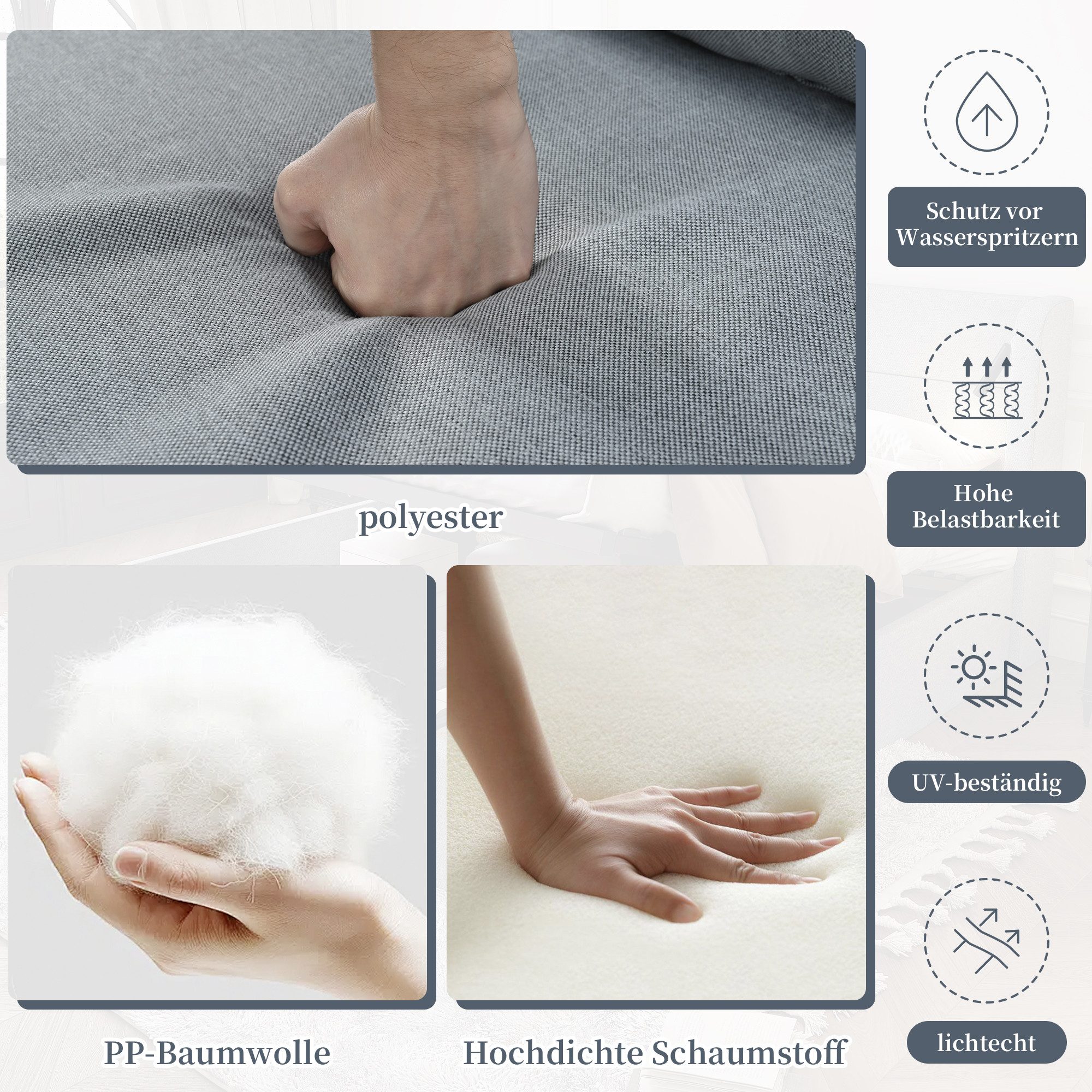 MODFU Gartenlounge-Set Outdoor-Möbelset, (Garten-Lounge-Set, Gartenmöbel-Set, Outdoor-Sofa-Set, Balkonset, 4-tlg., 3er Sofa, 2 Sessel und Couchtisch), Glastischplatte, geflochtene Seilarmlehnen, verzinkter Stahl