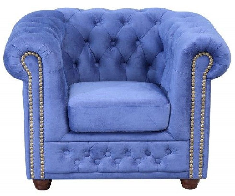 Xlmoebel Chesterfield-Sessel Chesterfield York Sessel in Blau mit gepolstertem Sitzkomfort (Sessel), Hergestellt in Europa