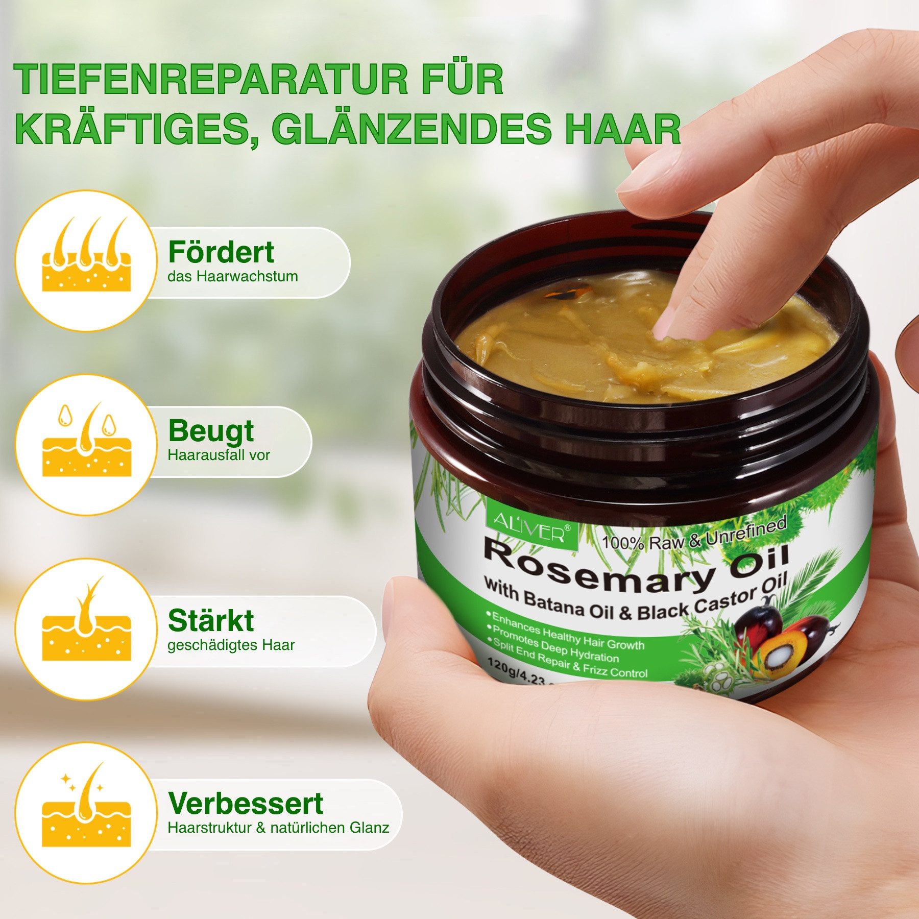 ALIVER Haaröl Rosmarinöl Batana Öl Rizinusöl Castor Öl Haarwachstum Vegan, 1-tlg., Rosmarin, Rizinus, Batana, Haarwachstum, Haarpflege