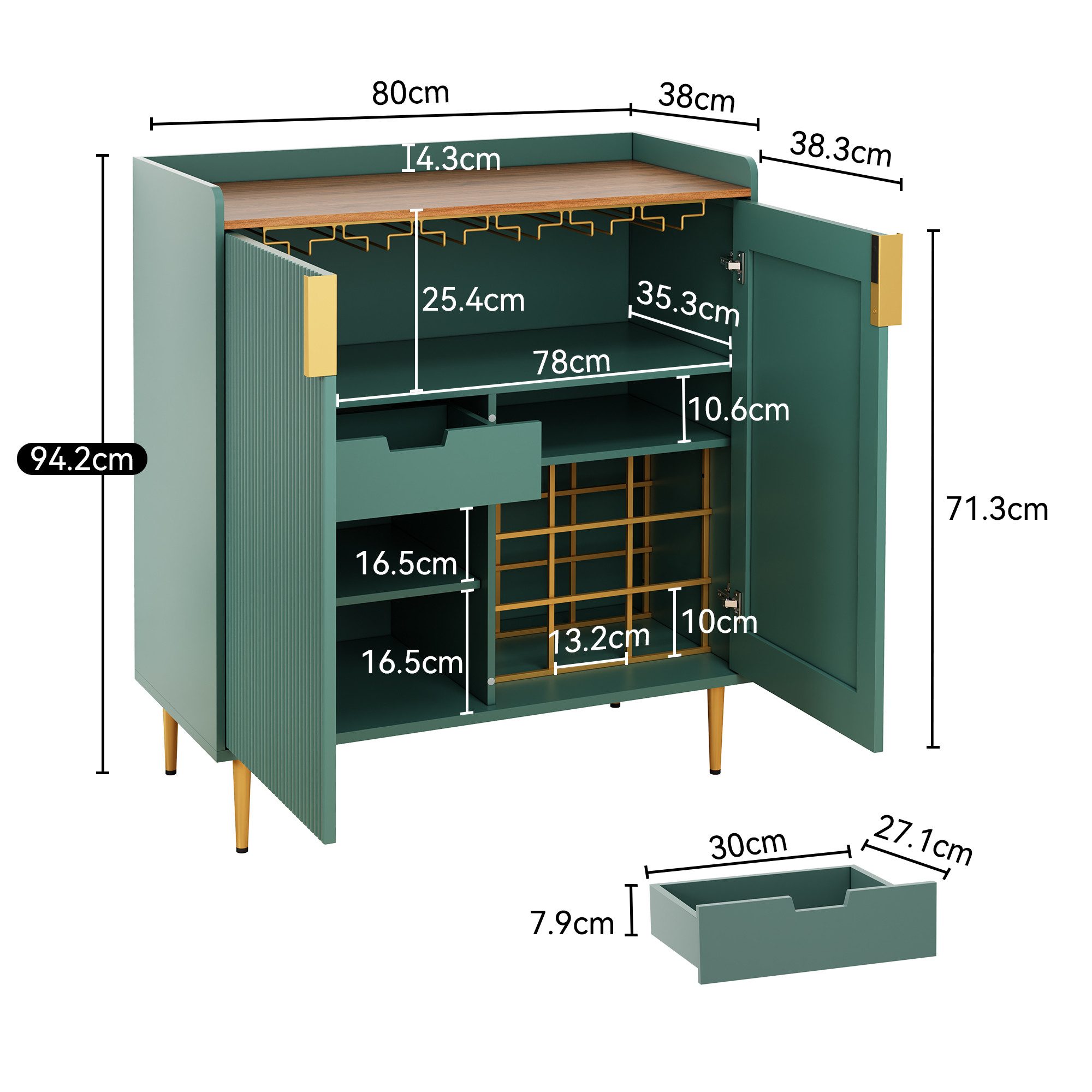 HOLTICO Weinschrank Multifunktionaler Bar-Schrank, moderner Kaffeetresen-Schrank (1-St) mit 9 Flaschenregalen, 6 Glas-Halterungen, Schublade & Regalen – Bild 2 von 5