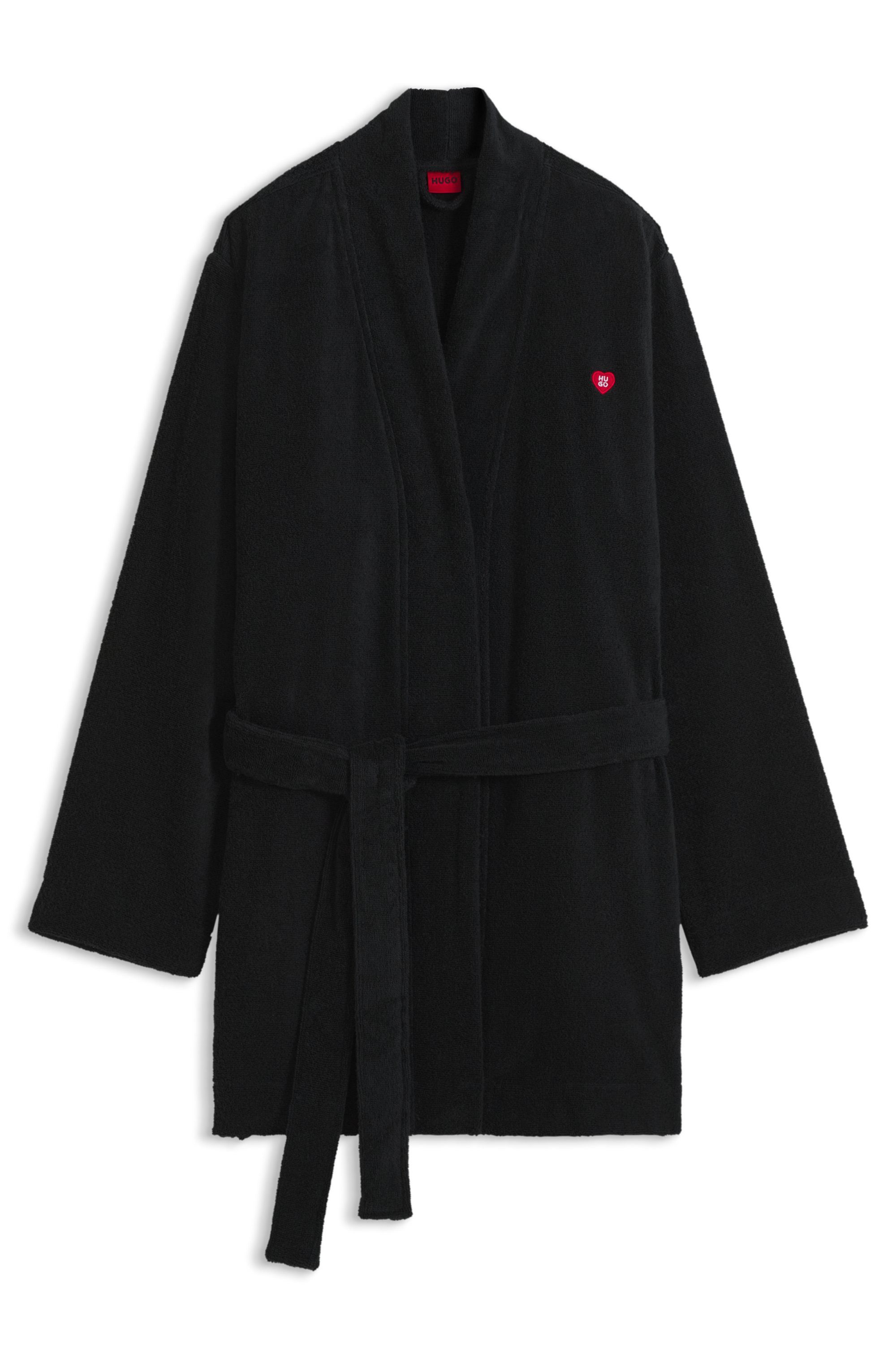 HUGO Morgenmantel TERRY GOWN, Midilänge, Gürtel, aus Baumwoll-Terry mit Herz-Stickerei