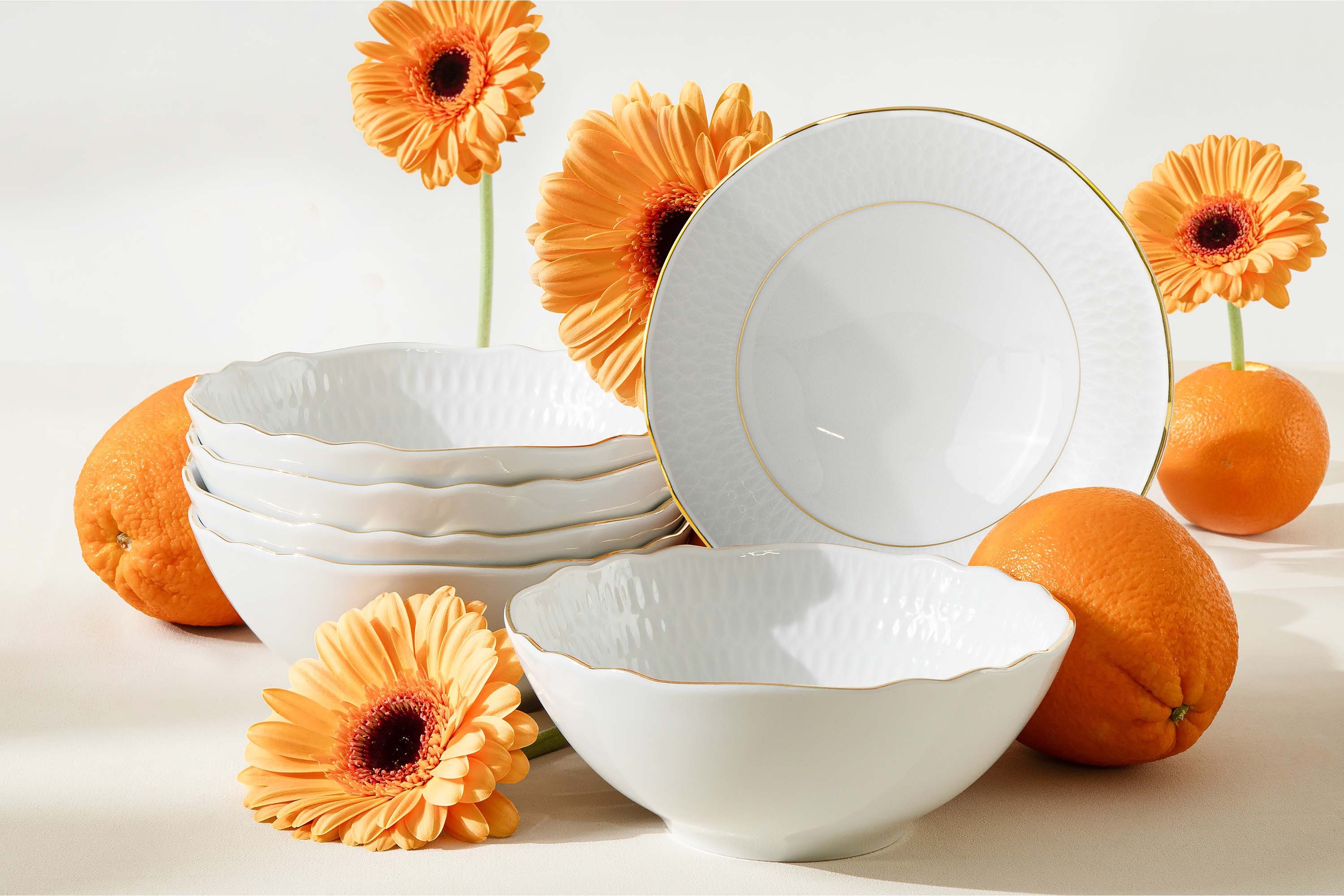 KONSIMO® Salatschüssel CMIELOW SOFIA Salatschüssel-Set, Servierschale, Porzellan, (6-tlg), handbemalt in echtem Gold, Hochwertiges Premium-Porzellan