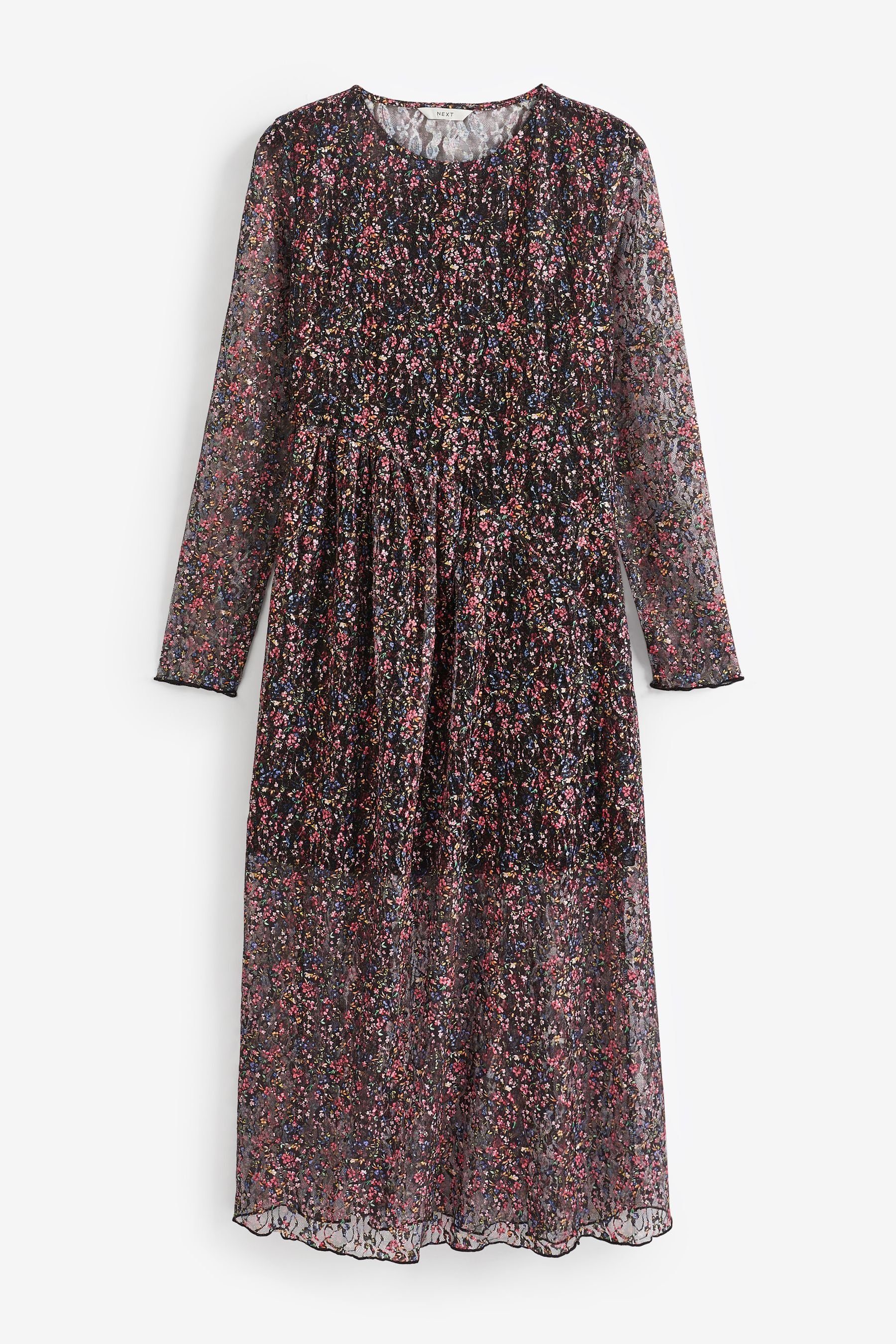 Tüllkleid Langärmeliges Kleid aus Mesh mit Blumen-Print