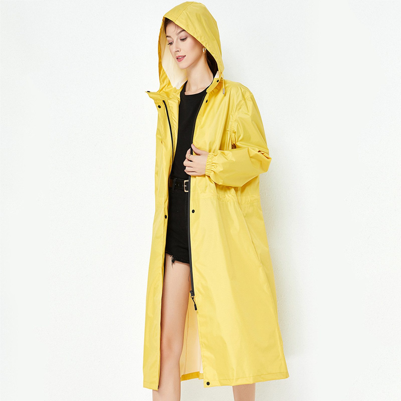 MOPUEA Regenjacke Lange Regenjacke Wasserdicht Winddicht Leicht Faltbar Outdoor Jacke (Regenjacke für Alltag, Reisen und wechselhaftes Wetter, Leicht faltbar, spart Platz im Rucksack oder Koffer) Wasserdicht, winddicht, leicht und pflegeleicht