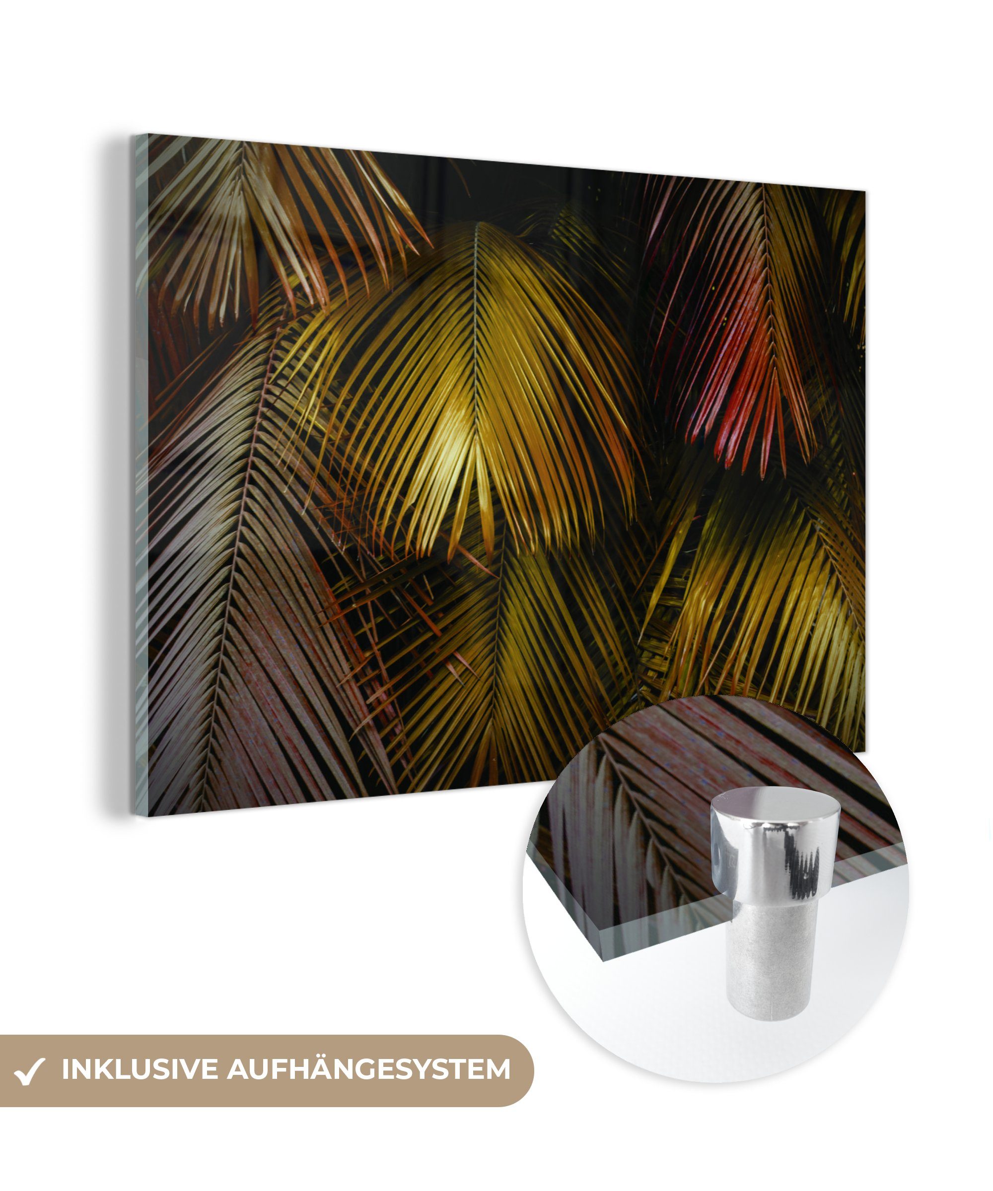 MuchoWow Acrylglasbild Dschungel - Blätter - Gold, (1 St), Acrylglasbilder Wohnzimmer & Schlafzimmer