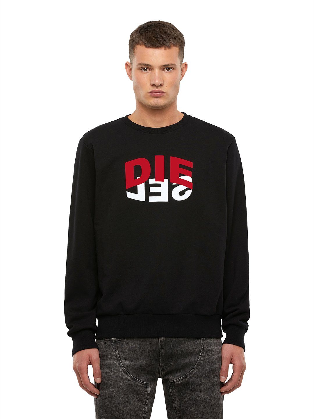 Logo - S-GIRK-N80 Diesel Regular Print Schwarz Sweatshirt Pullover Fit