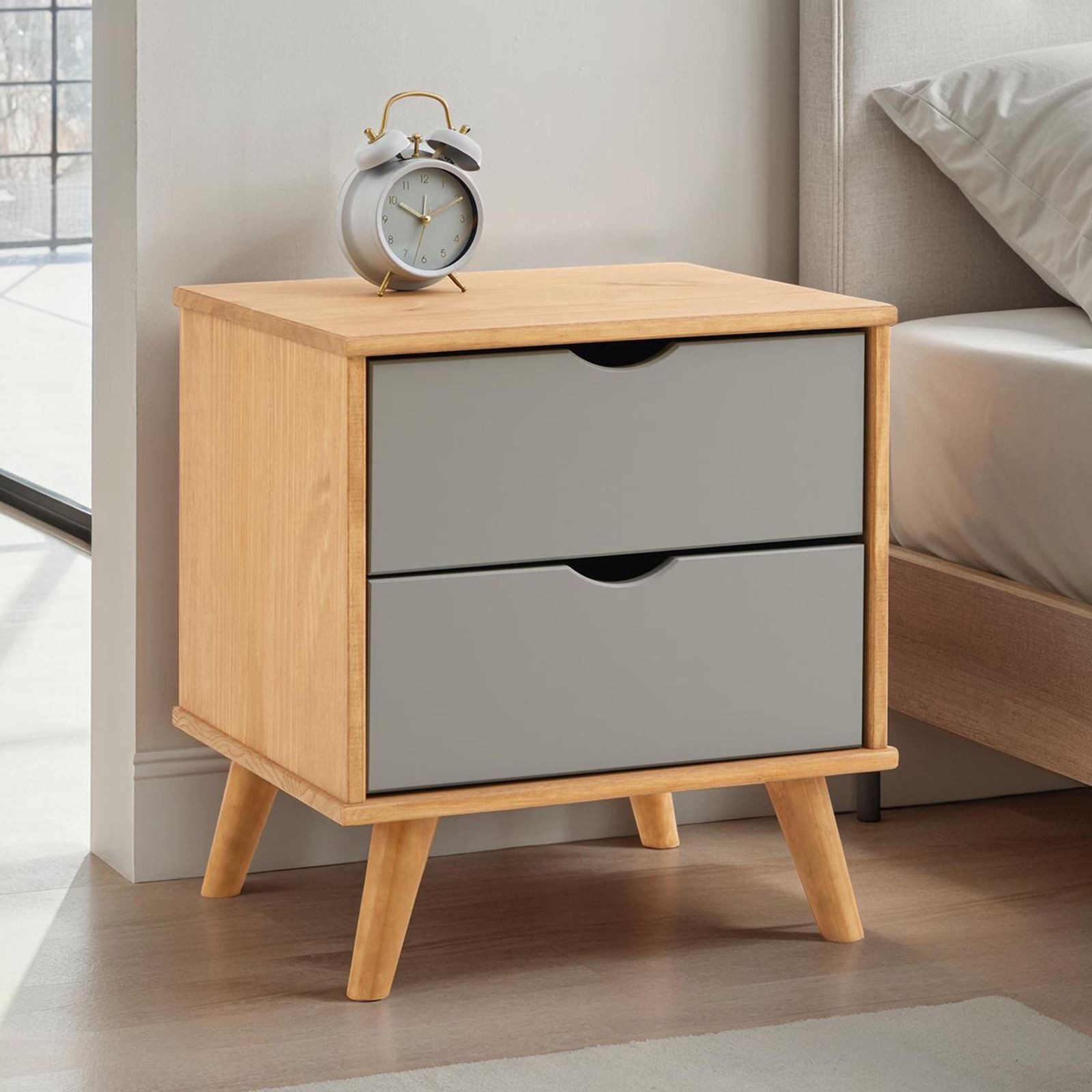 IDIMEX Nachtkommode COLIMA, Nachttich mit 2 Schubladen aus Kiefer Massivholz skandi natur/grau