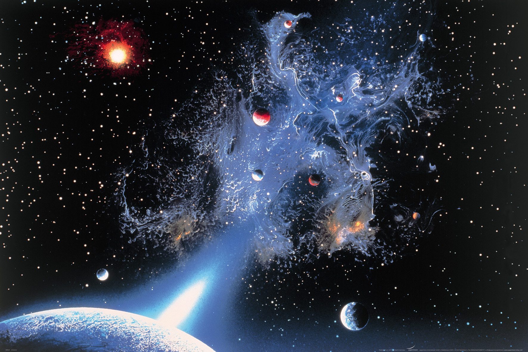 Papermoon Poster POSTER Nr.134 Universum, 61 X 91,5 CM, (Weltall Universe Space Weltraum Himmel Planeten Sterne Feuerball Querformat), genormte Postergröße für Rahmen, Bild Dekoration Wanddeko Motiv Tapete