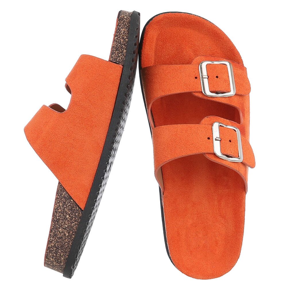 Ital-Design Damen Komfort Sandale mit Schnallen für Freizeit und Alltag Pantolette (91117270) Flach Pantoletten in Orange