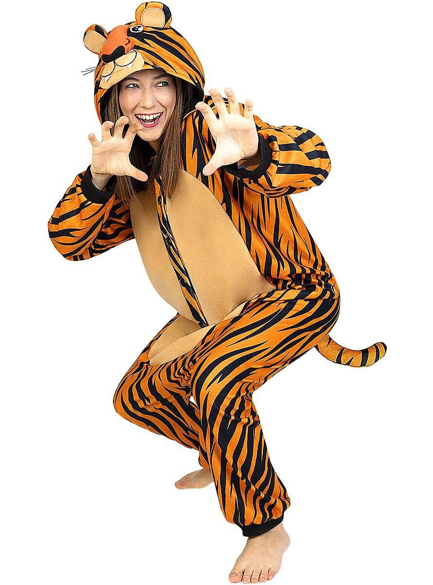 Metamorph Kostüm Tiger Onesie Kostüm, Gemütlicher Overall für wilde Katzen