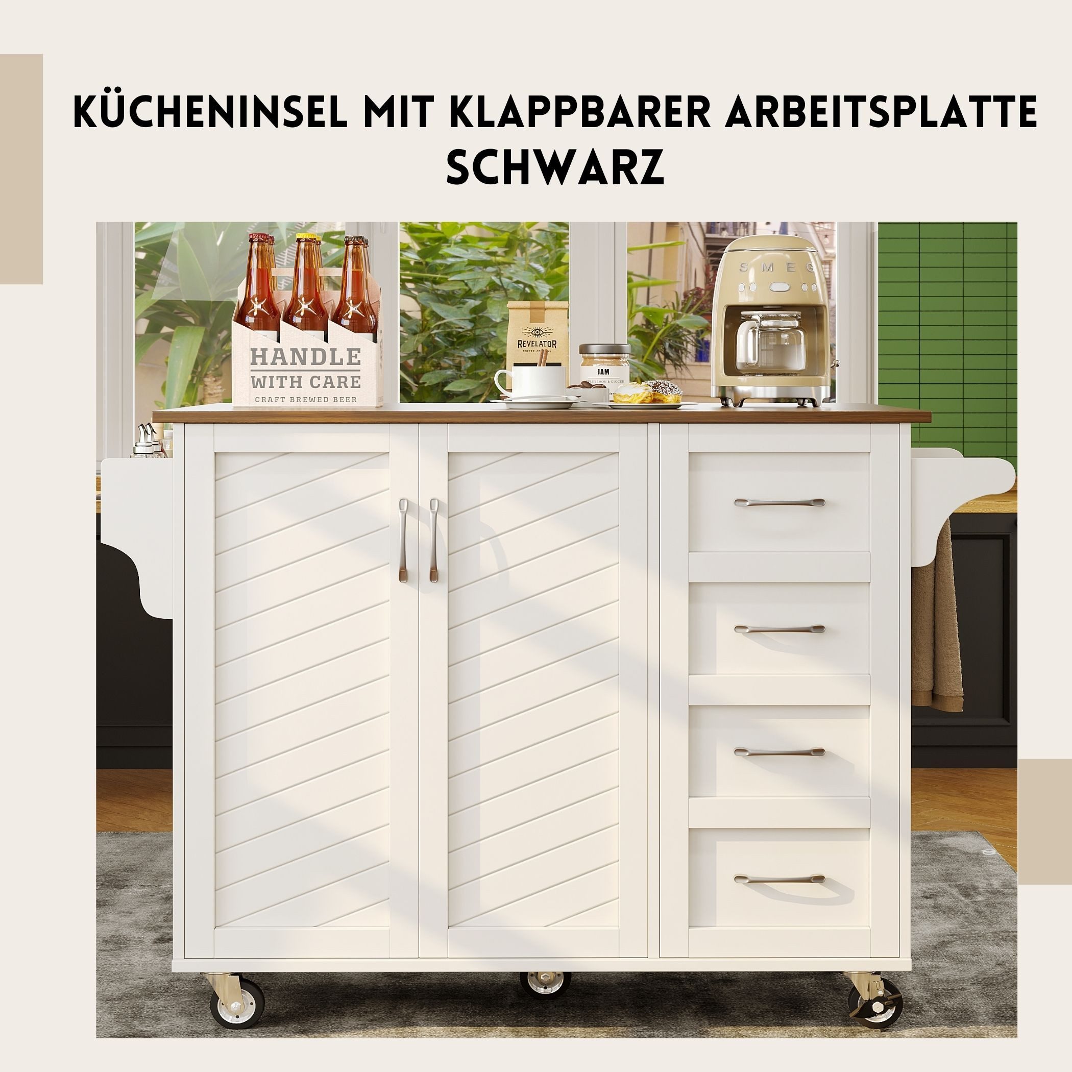SeedWave Kücheninsel mit klappbarer Arbeitsplatte, Buffet-Schrank mit verst günstig online kaufen