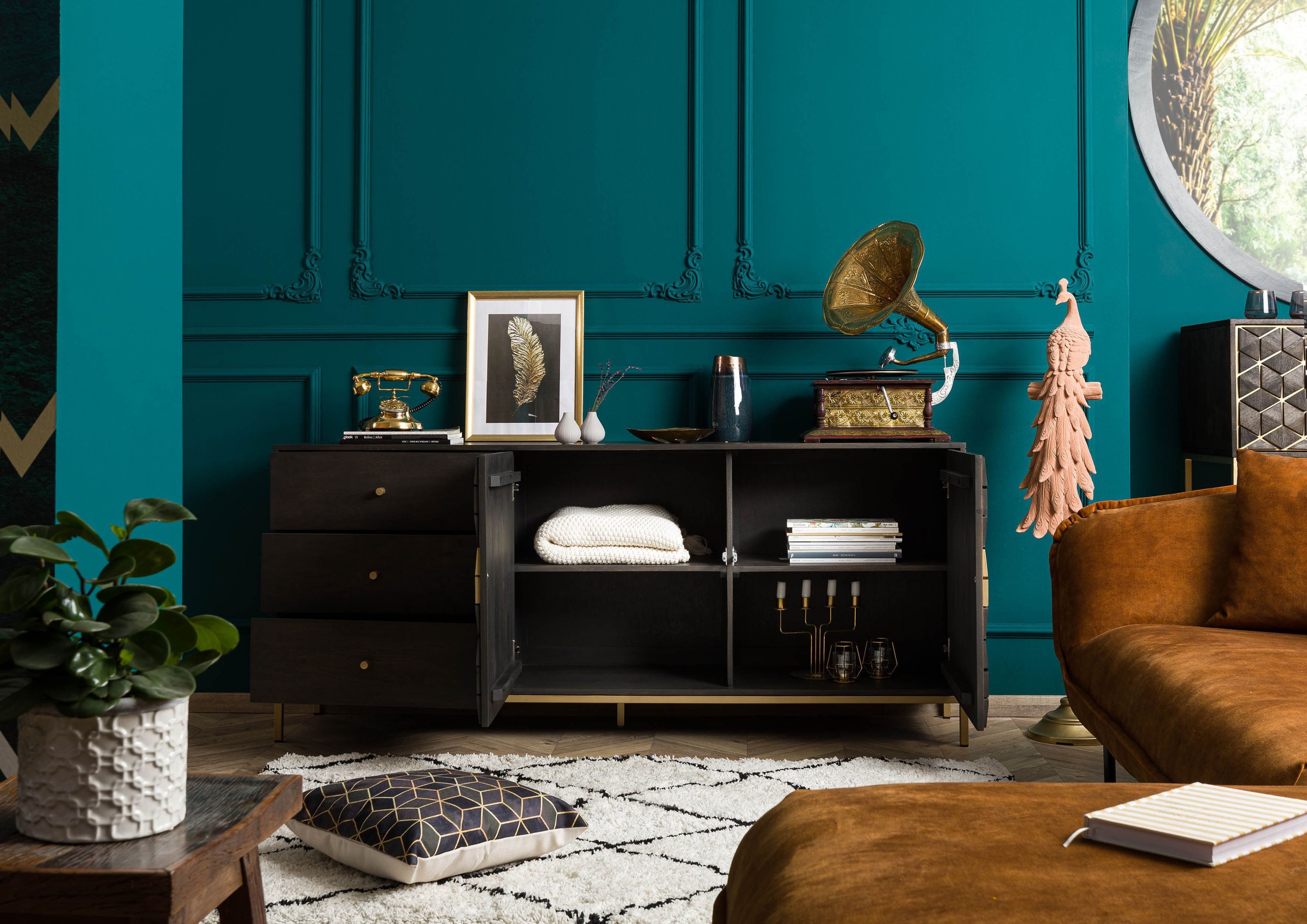 Massivmoebel24 Sideboard DIAMOND (Massivholz), Sideboard Mango 180x40x77 grau geölt DIAMOND #110