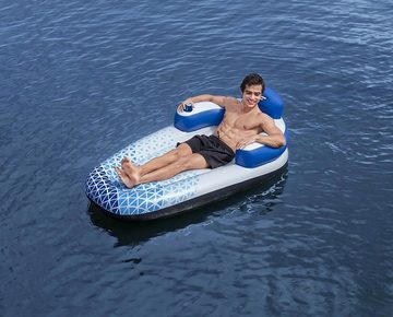 Bestway Badeinsel Hydro Force Indigo Wave, (Wasserliege mit Becherhalter für eine Person), Schwimmliege mit Kopstütze