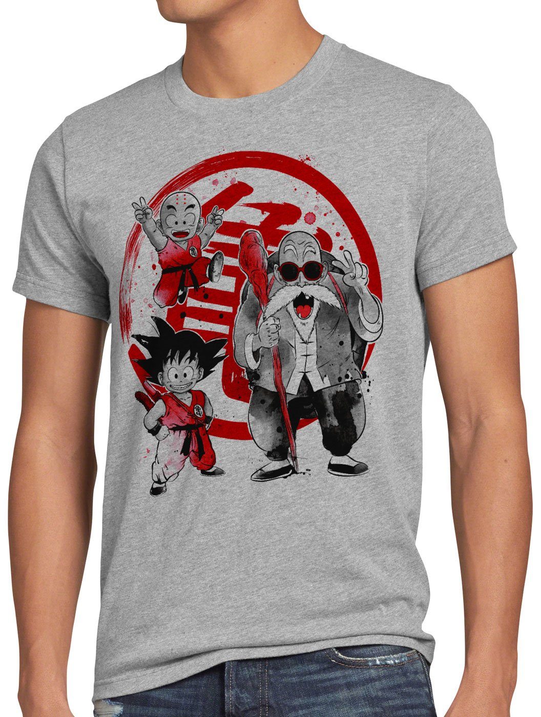 style3 Print-Shirt Herren T-Shirt Dragon Crew Energie Gallic Beam Struggle Ball grau meliert