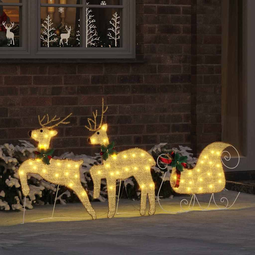 vidaXL Weihnachtsszene, LED Rentiere 3 pcs Warmes Weiß Stoff