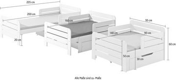 Vipack Einzelbett (Packung), Kinderbett, Länge 140 bzw. 160 und 200 cm, in Weiß oder Grau lackiert