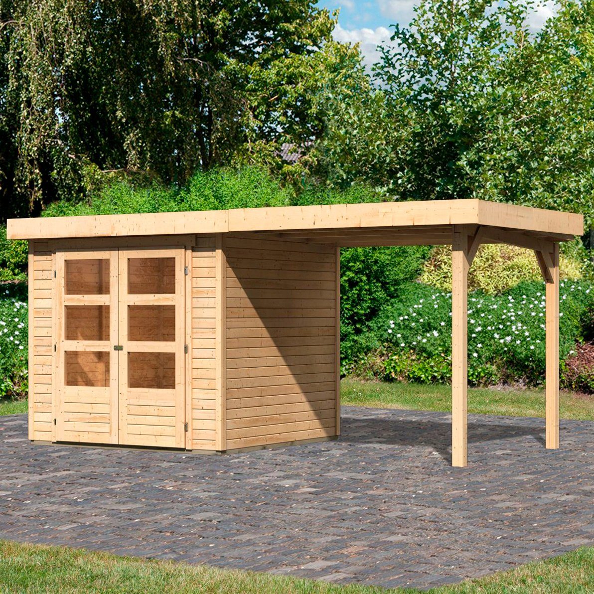 Karibu Gartenhaus Arnis, BxT: 242x238 cm, (Set), mit Anbaudach 2,40 m Breite