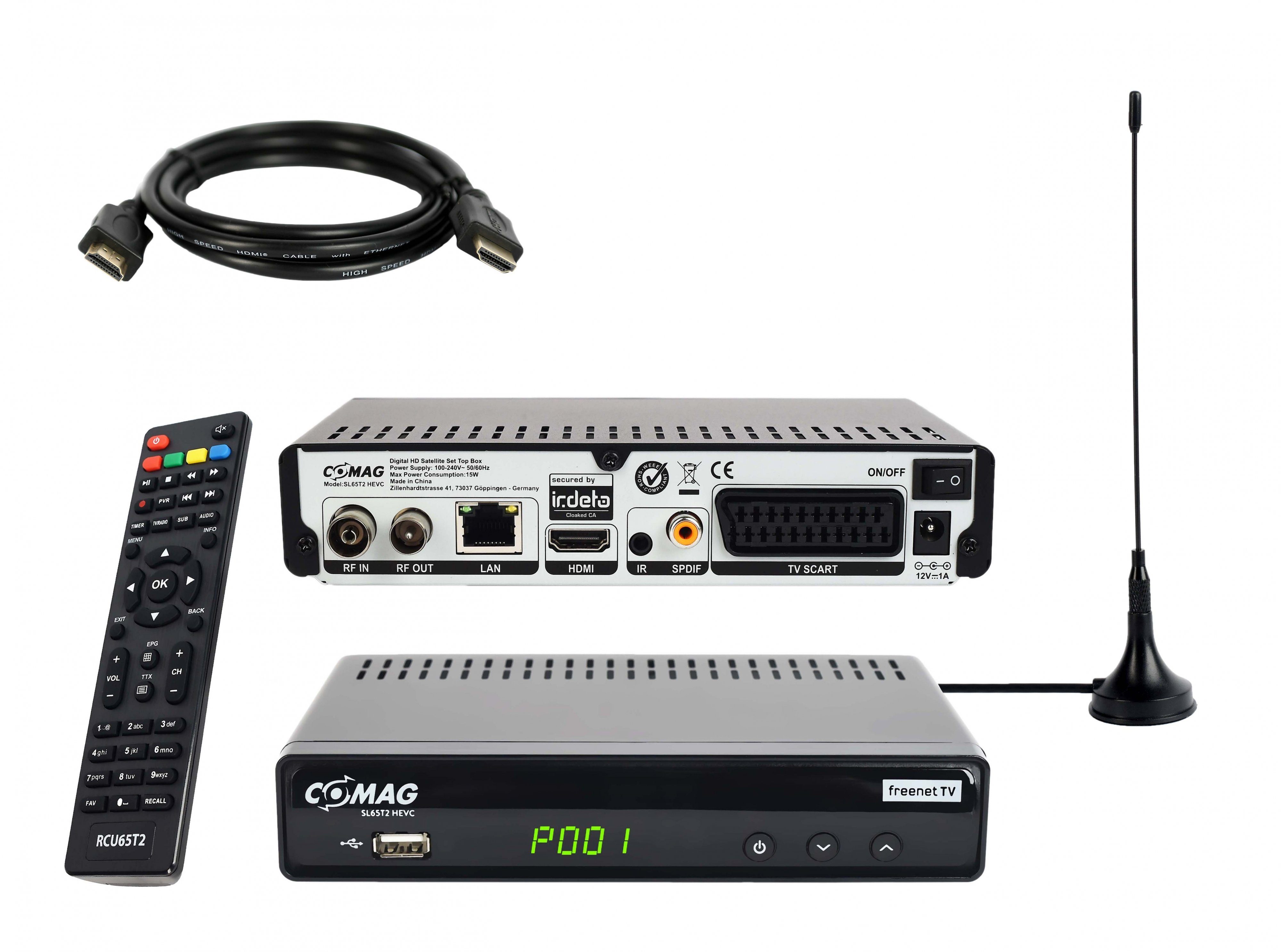 (2m Antenne), Receiver TV, und HD Receiver von freenet DVB-T2 Full den HDMI Kabel, HD aktive freenet Comag HD DVB-T2 DVB-T2 für DVB-T2 SD in SL65T2 Programme Empfang