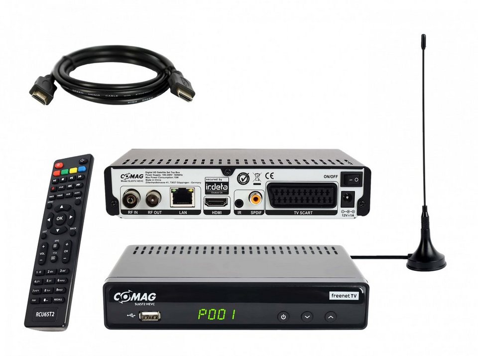 Comag SL65T2 freenet TV, Full HD DVB-T2 HD Receiver (2m HDMI Kabel, aktive  DVB-T2 Antenne), DVB-T2 freenet Receiver für den Empfang von DVB-T2  Programme in SD und HD