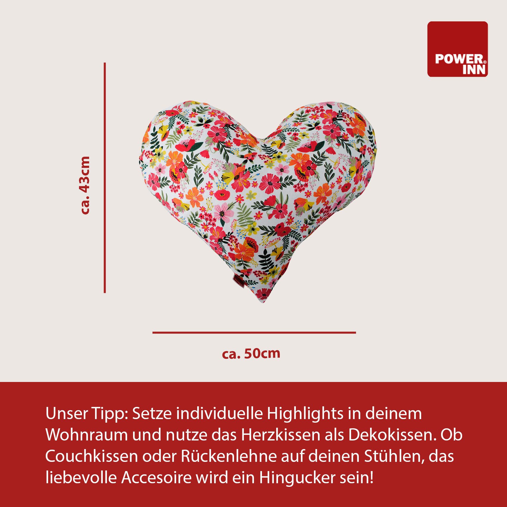 POWER INN Dekokissen POWER INN Herzkissen groß, Beige kariert, Dekokissen