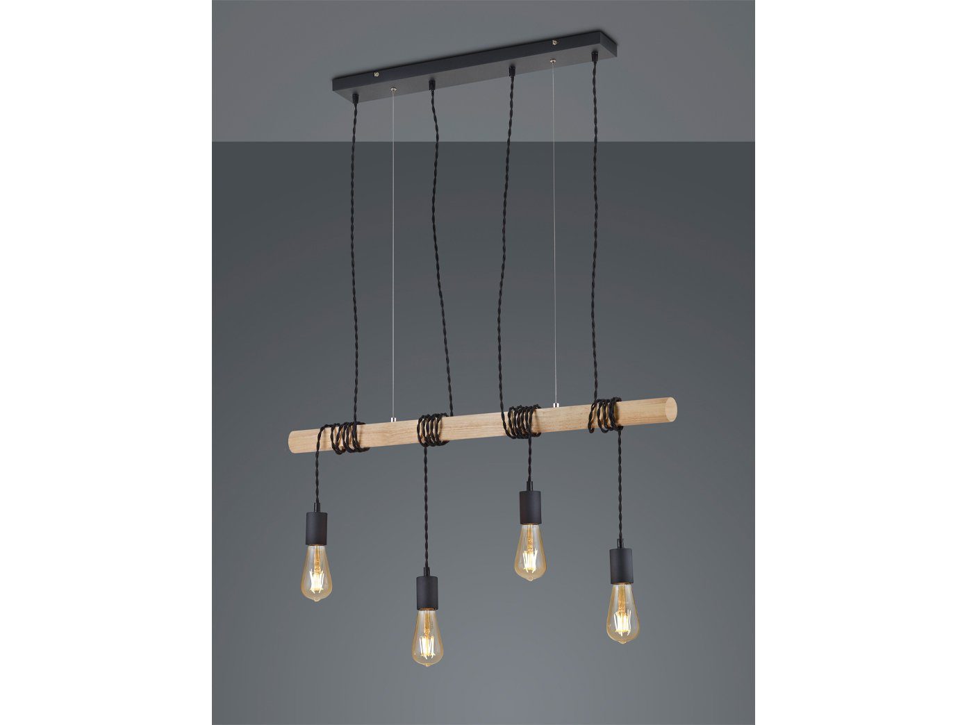 Industrial wechselbar, 85cm Pendelleuchte, LED ausgefallene LED Lampe meineWunschleuchte Warmweiß, Holzbalken mehrflammig für Esstisch