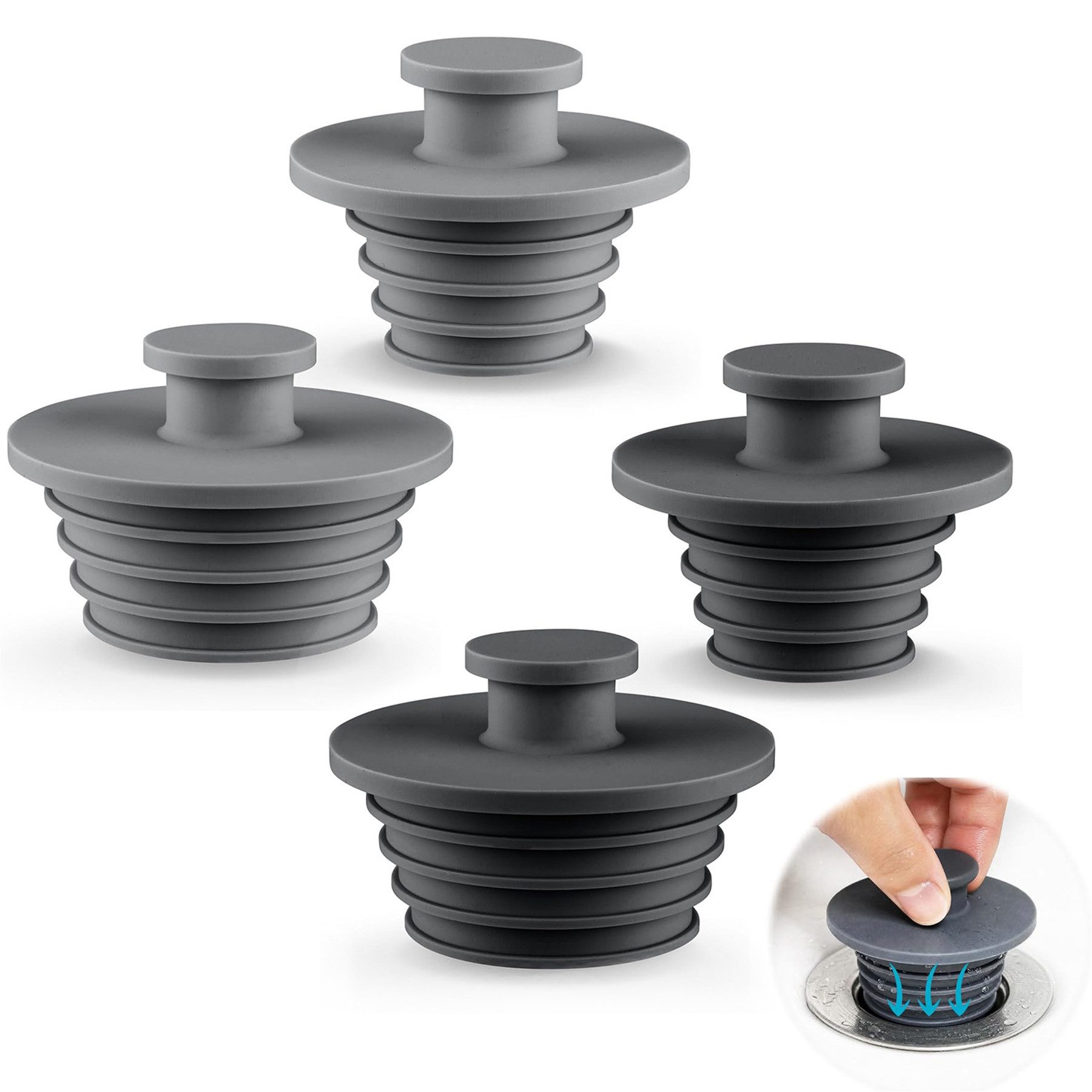 Mutig Waschbeckenstöpsel Badewanne-Abflussstopfen – 4 Stück Silikon Universal-Stopfen, (Silikon Spülbecken Stöpsel Badewannenstopfen Abflussstopfen Badewanne, 4 St., Abflussstopfen Waschbecken,Universal Stöpsel für Spülbecken), für Dusche & Spülbecken, Bad und Duschabfluss – Einfache Installation