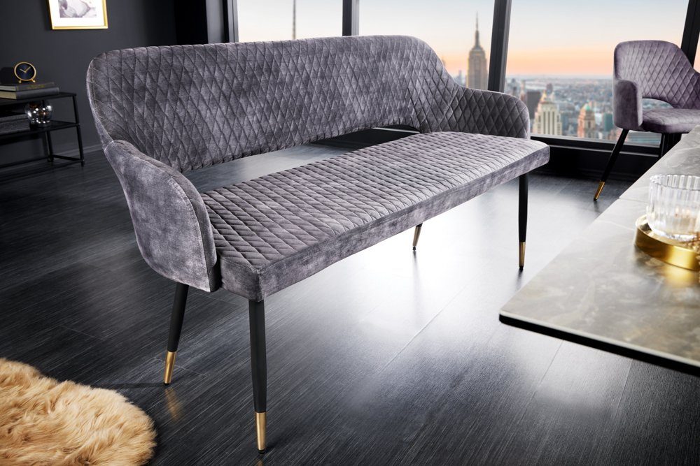 riess-ambiente Sitzbank PARIS 160cm grau / schwarz (Einzelartikel, 1-St), Esszimmer · Samt · Metall · Rückenlehne · Schlafzimmer · Retro Design, Bank
