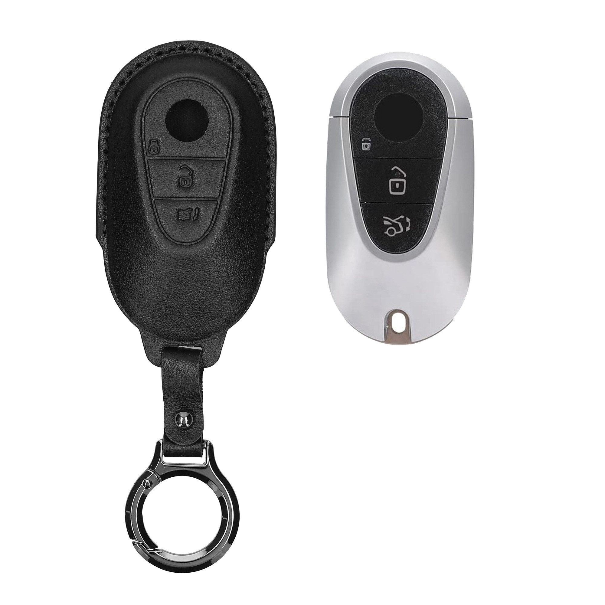 kwmobile Schlüsseltasche Hülle für Mercedes Benz 3-Tasten Smart Autoschlüssel (1-tlg), Premium Leder Autoschlüssel Schlüssel Tasche