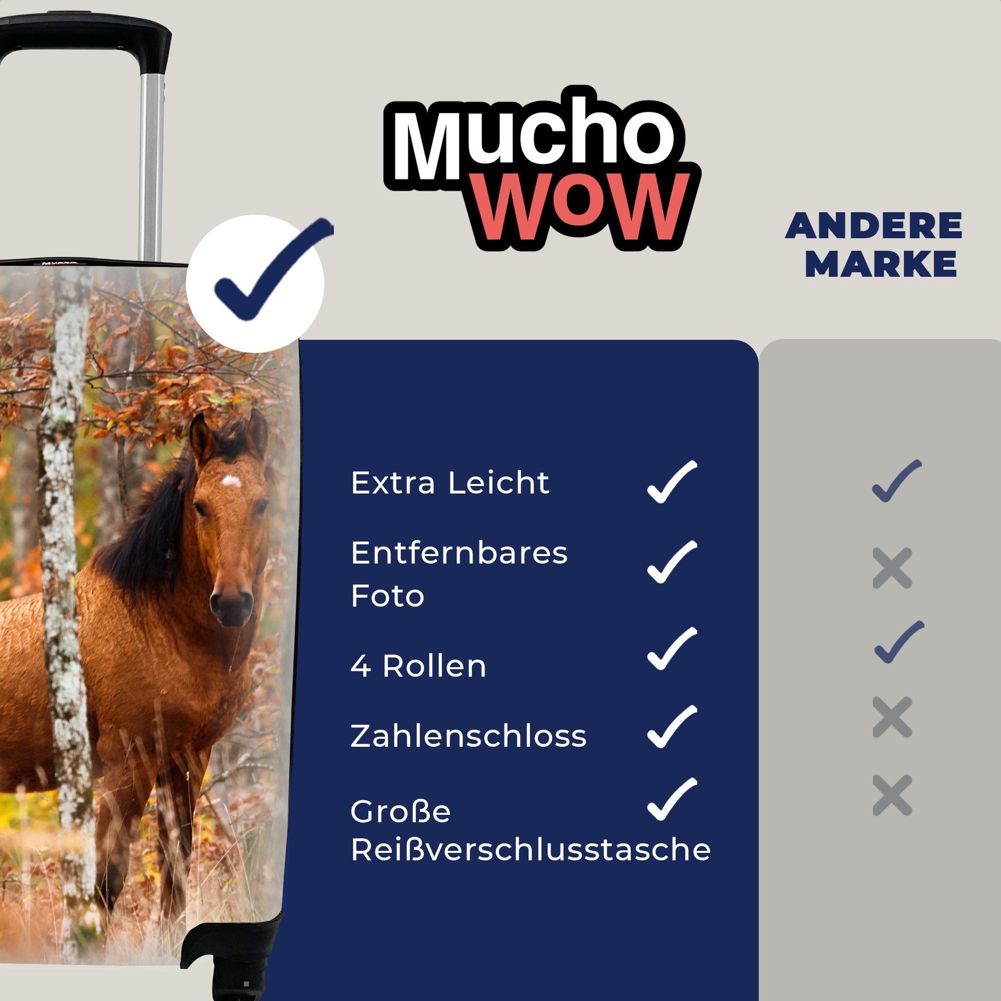 Pferd MuchoWow Rollen, Trolley, Handgepäckkoffer für Ferien, mit Braun, Reisekoffer Wald - Reisetasche 4 rollen, Handgepäck -