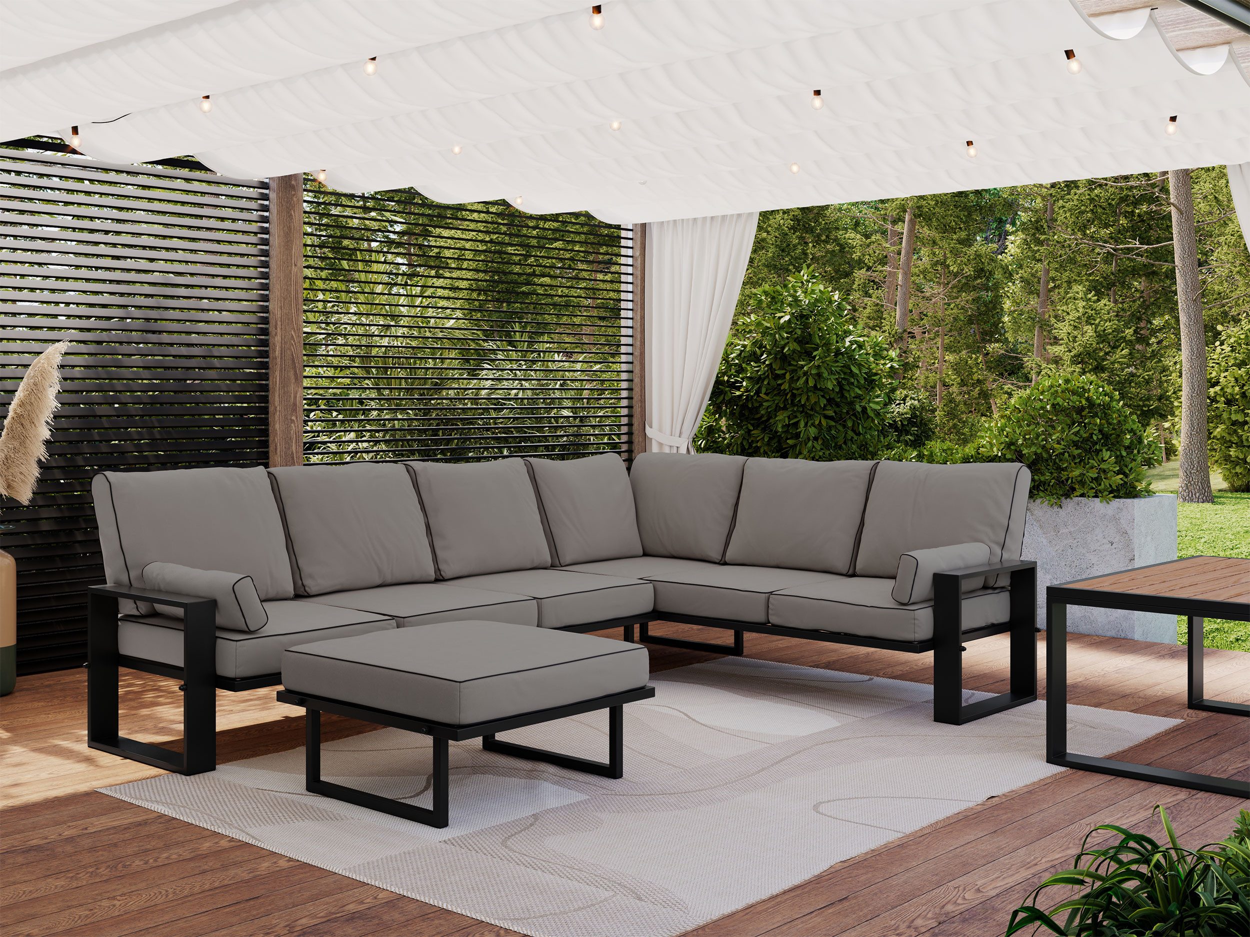 MKS MÖBEL Gartenlounge-Set ELBA Set-4, (Set, Gartenmöbel-Set, 1 Tisch, 1 Hocker, 1 Eckbank), Sitzgruppe garten lounge, 7 Personen, Lougenset möbel, Outdoor sofas