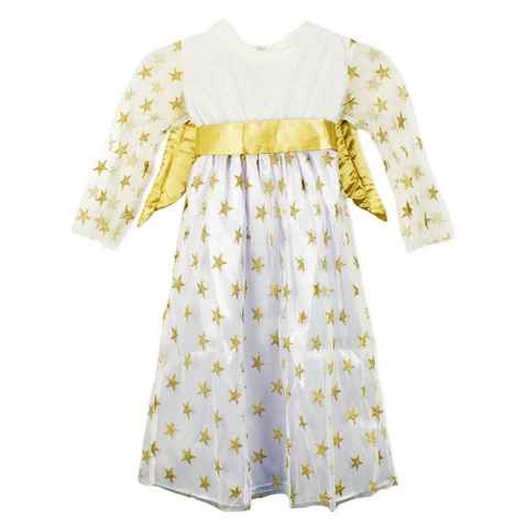 Das Kostümland Engel-Kostüm Sternen Engel Kinderkostüm - Kleid und Engelsflügel - Weiß Gold