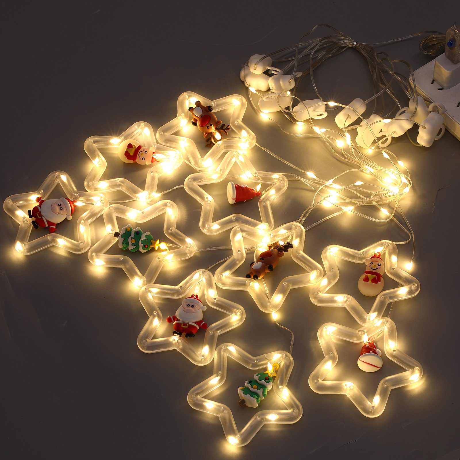 LED-Lichtervorhang Weihnachtsornamente, Rosnek für Rentier 3M, Deko, Weihnachtsmann Schlafzimmer Fenster Weihnachtsbaum