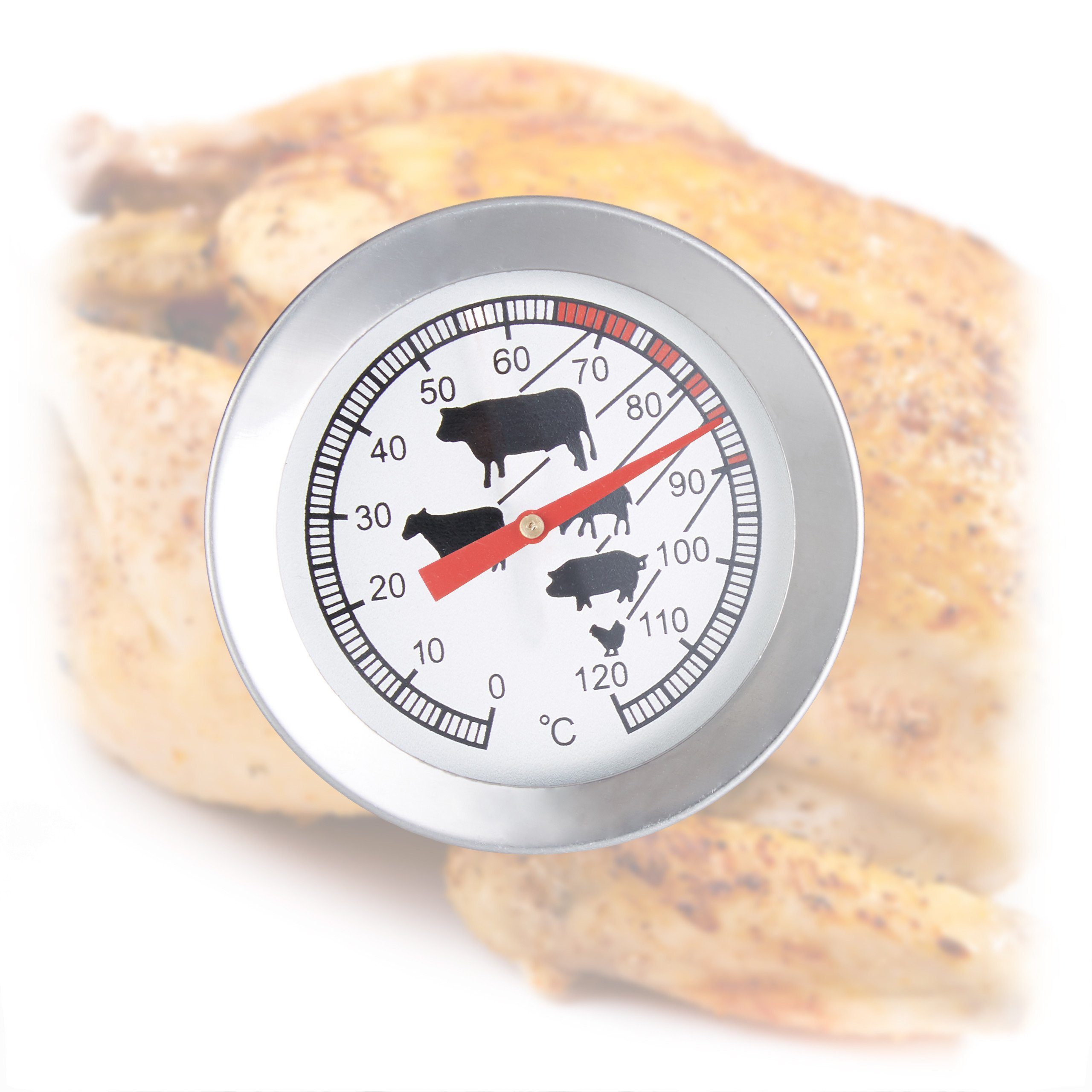 relaxdays Grillthermometer Analoges Edelstahl Einstichthermometer