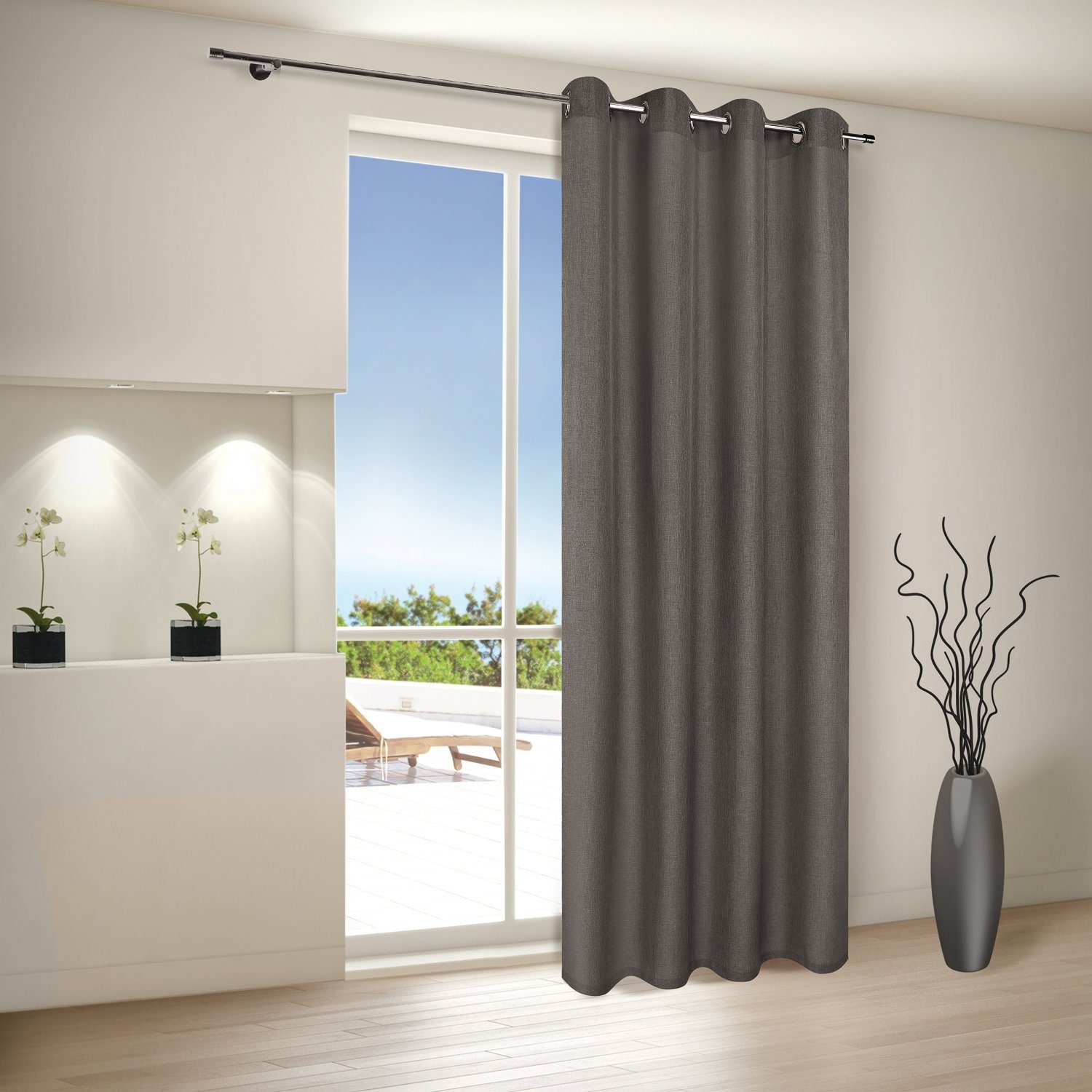 Gardine schöne Gardine mit Ösenschal für Wohnzimmer Schlafzimmer, Giantore, transparent Grau