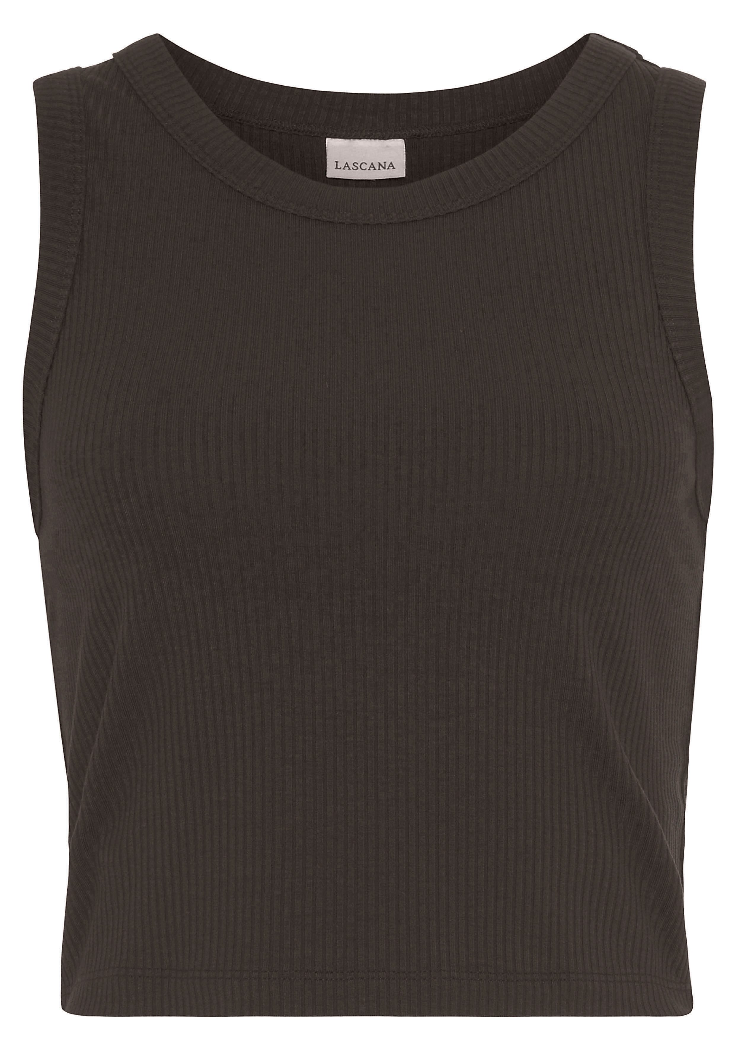 LASCANA Crop-Top aus weicher Rippware (2er-Pack) kurzes Tanktop, sommerliche Basic Tops, figurbetontes Ripptop – Bild 3 von 5